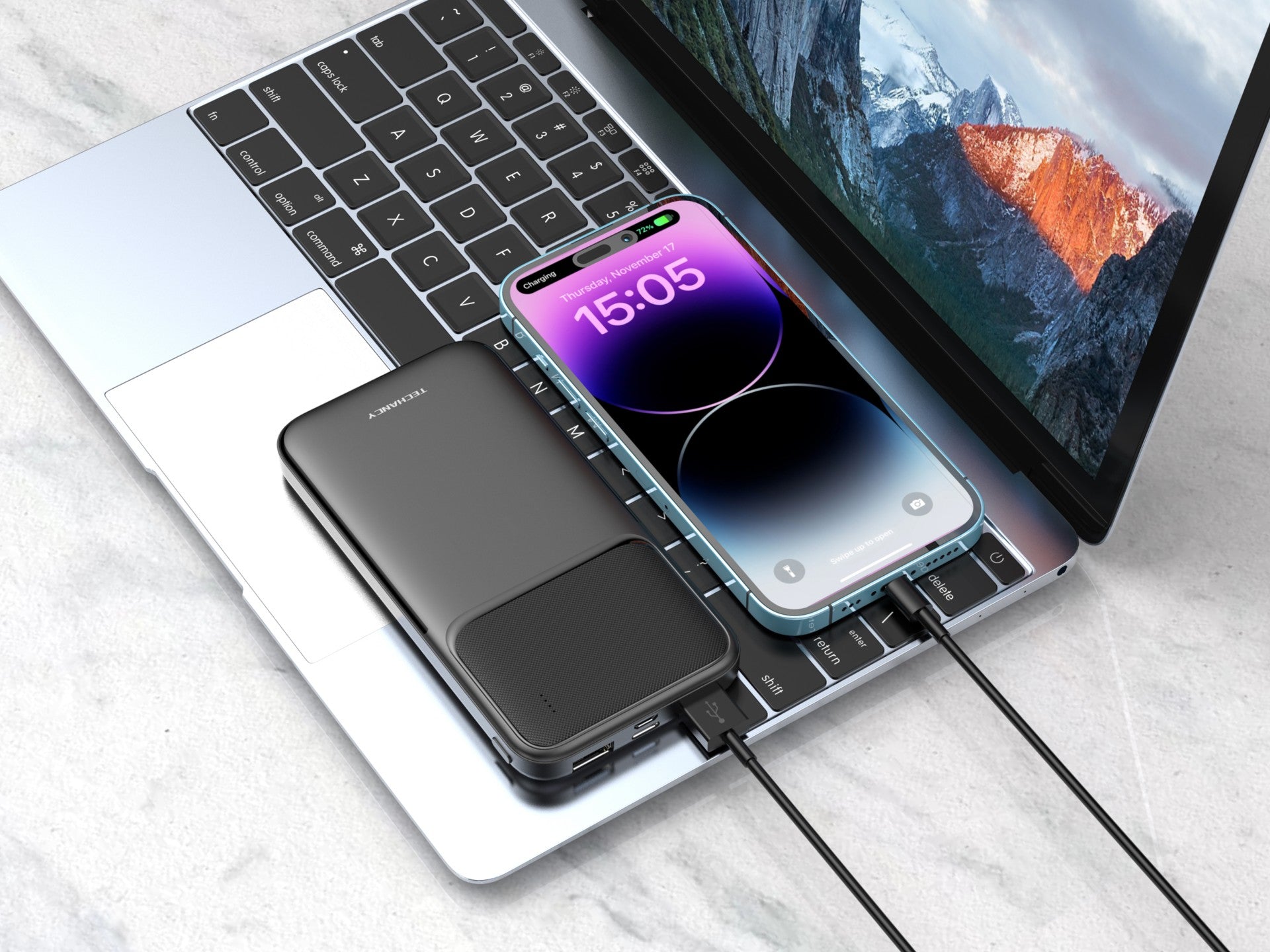 Techancy Power Bank 10000mah Negro TF2781, ¡Carga rápida de 10w para teléfonos inteligentes, tabletas y más!