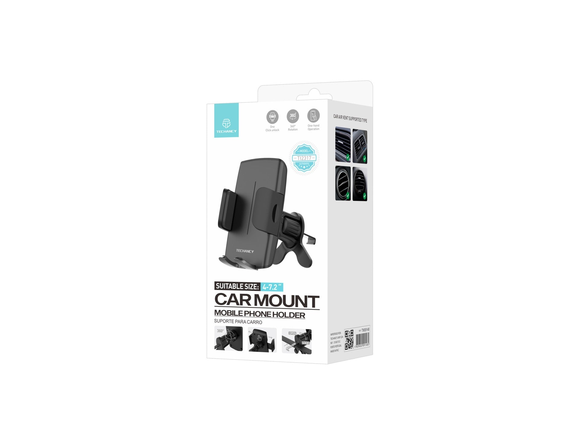 Techancy Ti2317 Car Phone Holder Black, 4.0-7.2 Inch, Car Vent Mount