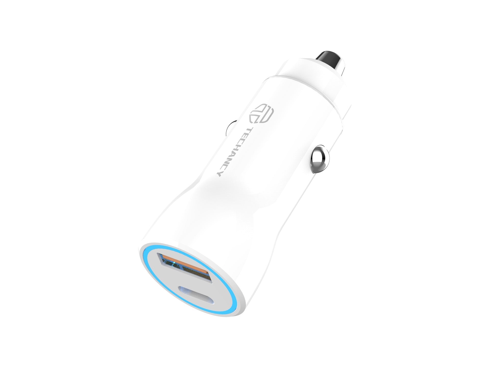 Techancy TC6411 White Car Charger, 18W PD+QC Fast Charging, Compatible with iPhone/Samsung/Huawei