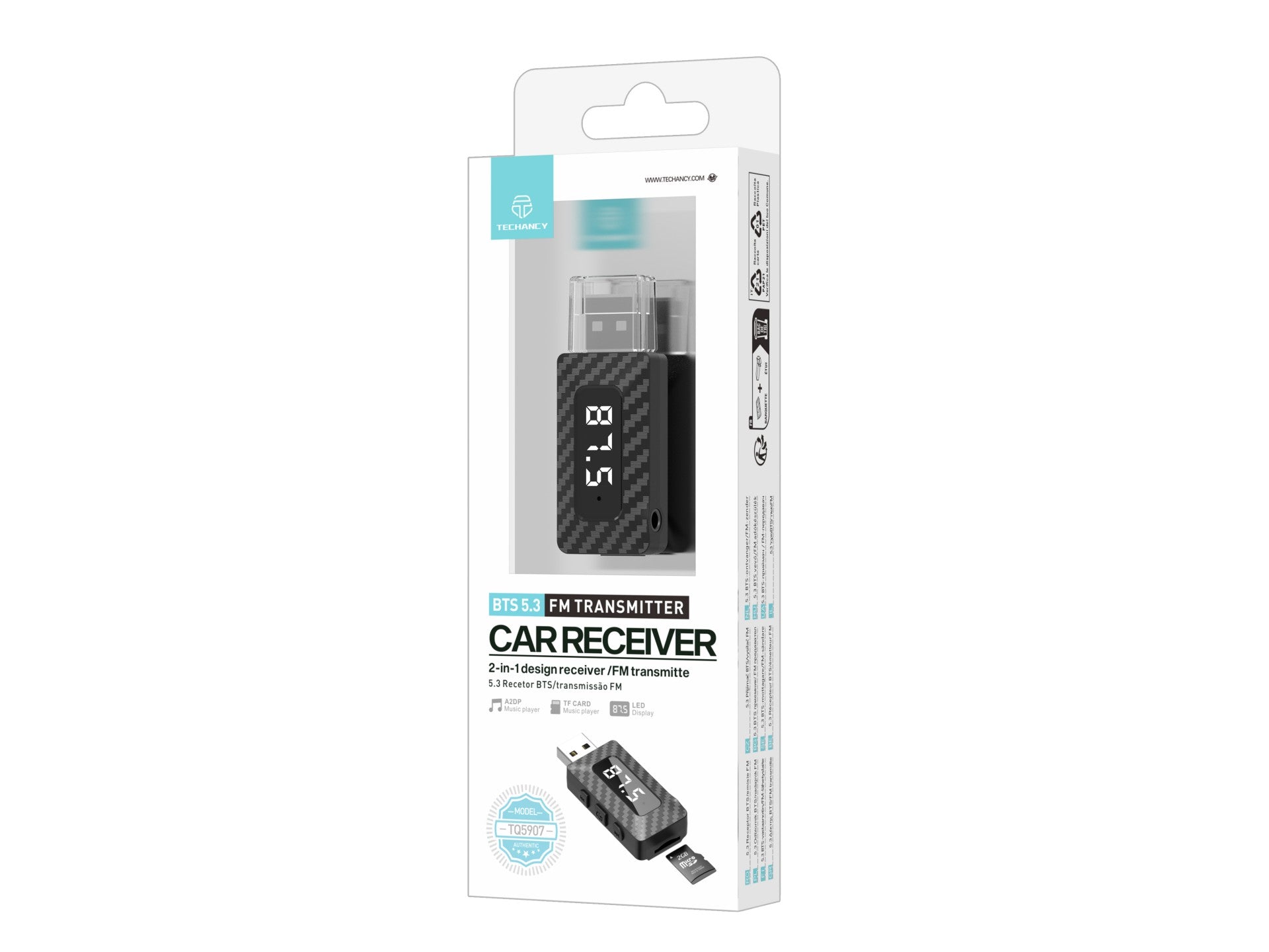 Techancy Bts 5.3 Fm Receiver/Transmitter Tq5907, Supports Tf Card Reading, Usb Power Supply, 3.5mm Aux Output.