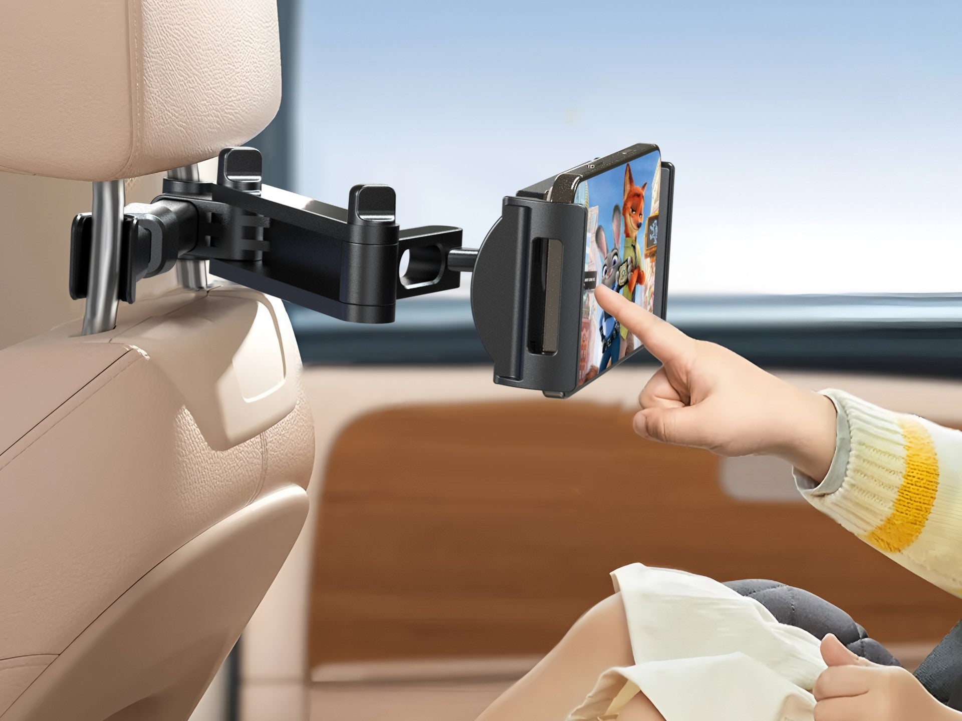 Techancy TI2344 Triple Folding Car Rear Mount with 360° Rotation, Adjustable, Stable, Compatible with 4.7 to 13.2 inch Cars, Black Color