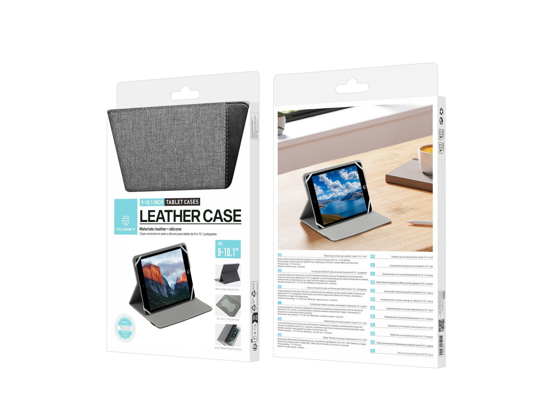 Techancy Tablet Case TN1610 Universal For 9-10.1 Inches Leather Silicone Adjustable Multi-Angle Elastic Band Non-Slip Gray