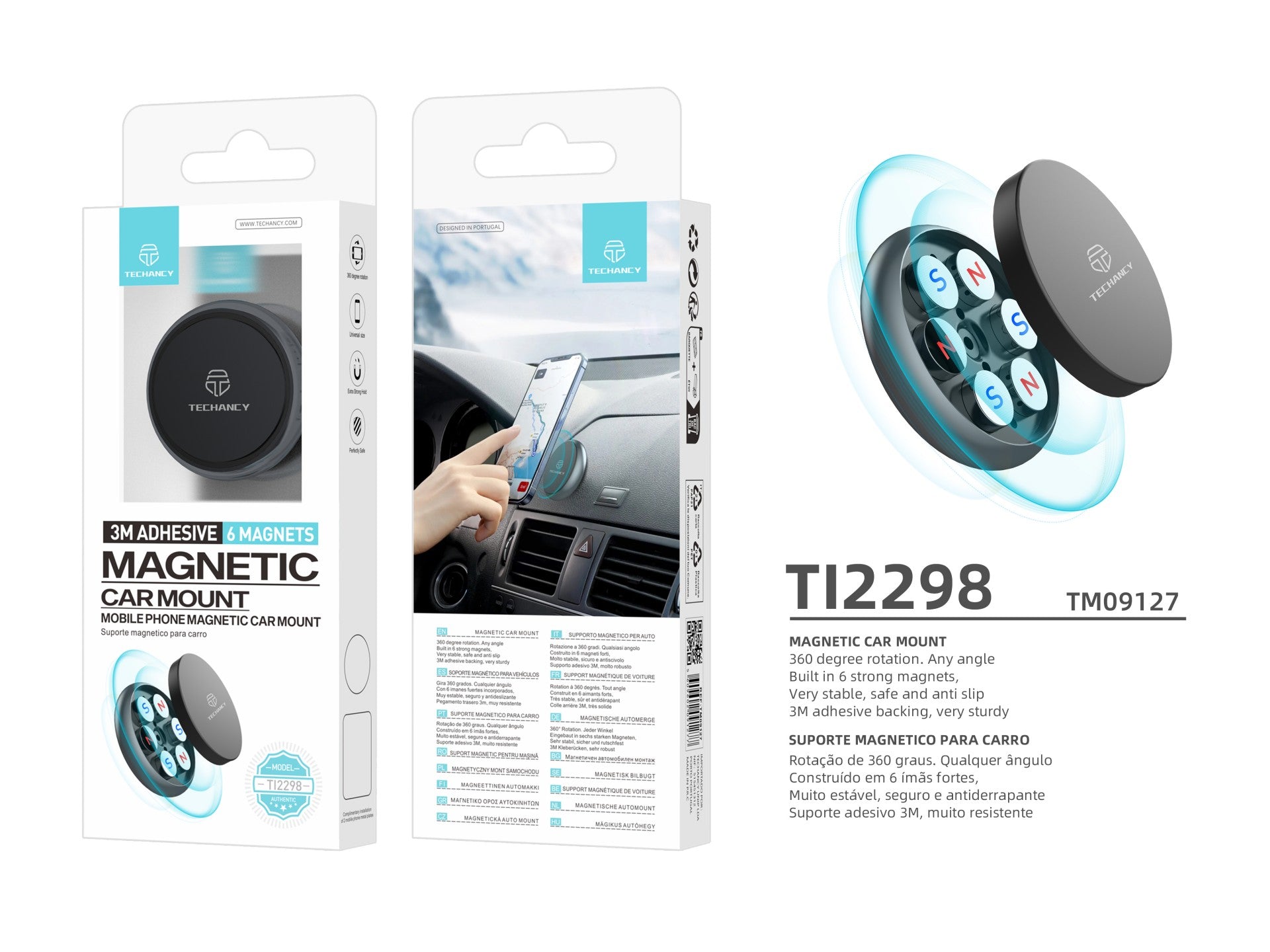Techancy Ti2298 Magnetic Car Phone Holder, Firm Adhesion, Strong Stable Magnetic Adsorption of Mobile Phones