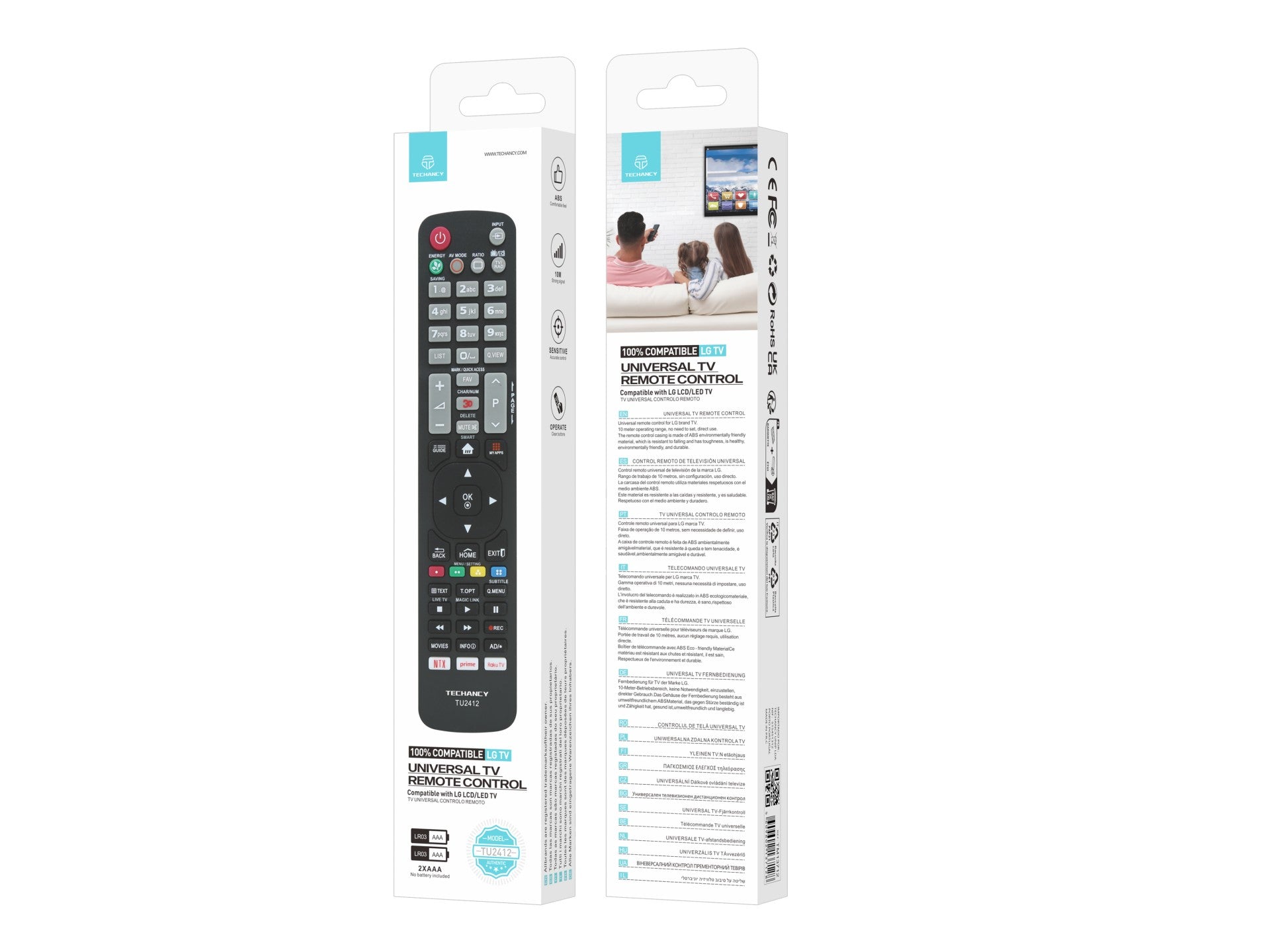 Techancy TV Remote Control TU2412, Compatible with LG TVs, Automatic Pairing Without Configuration