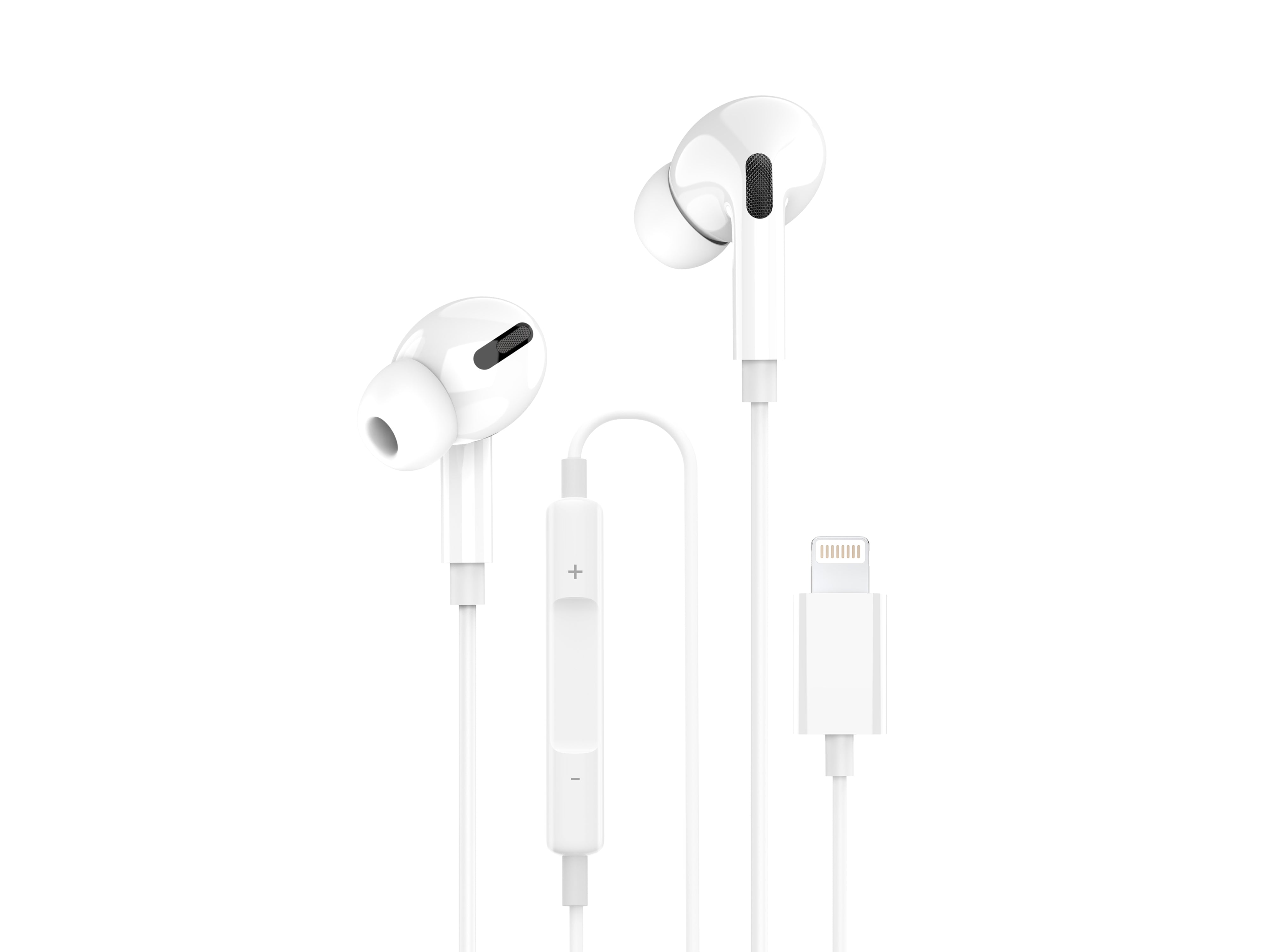 Techancy TD8038 White Wired In-Ear Headphones with Lightning Connector, Integrated Microphone, Compatible with iPhone/iPad