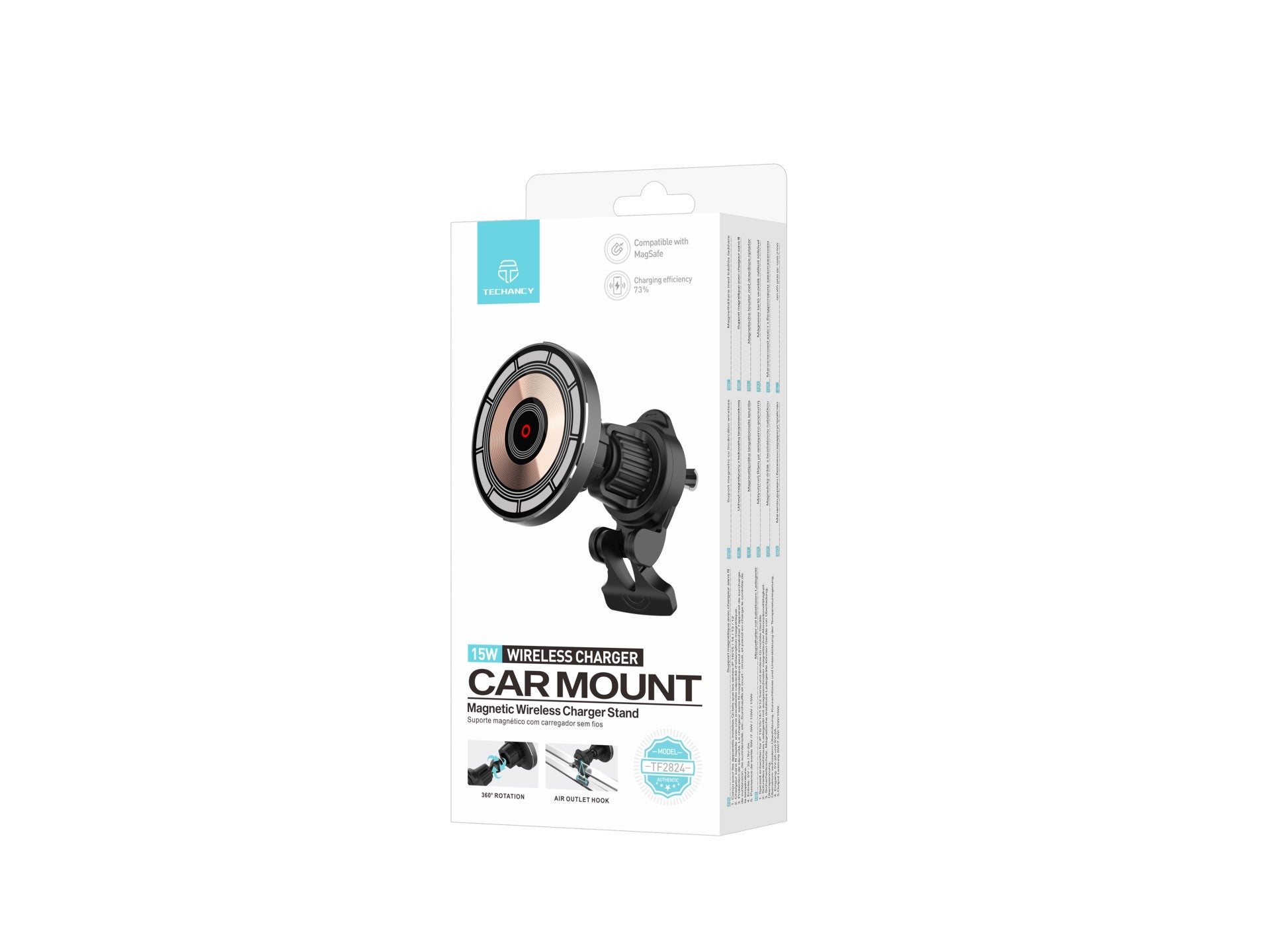 Techancy Suporte Magnético com Carregador Sem Fios 15W TF2824 Preto, Compatível com MagSafe, Rotação 360°, para iP e Qi