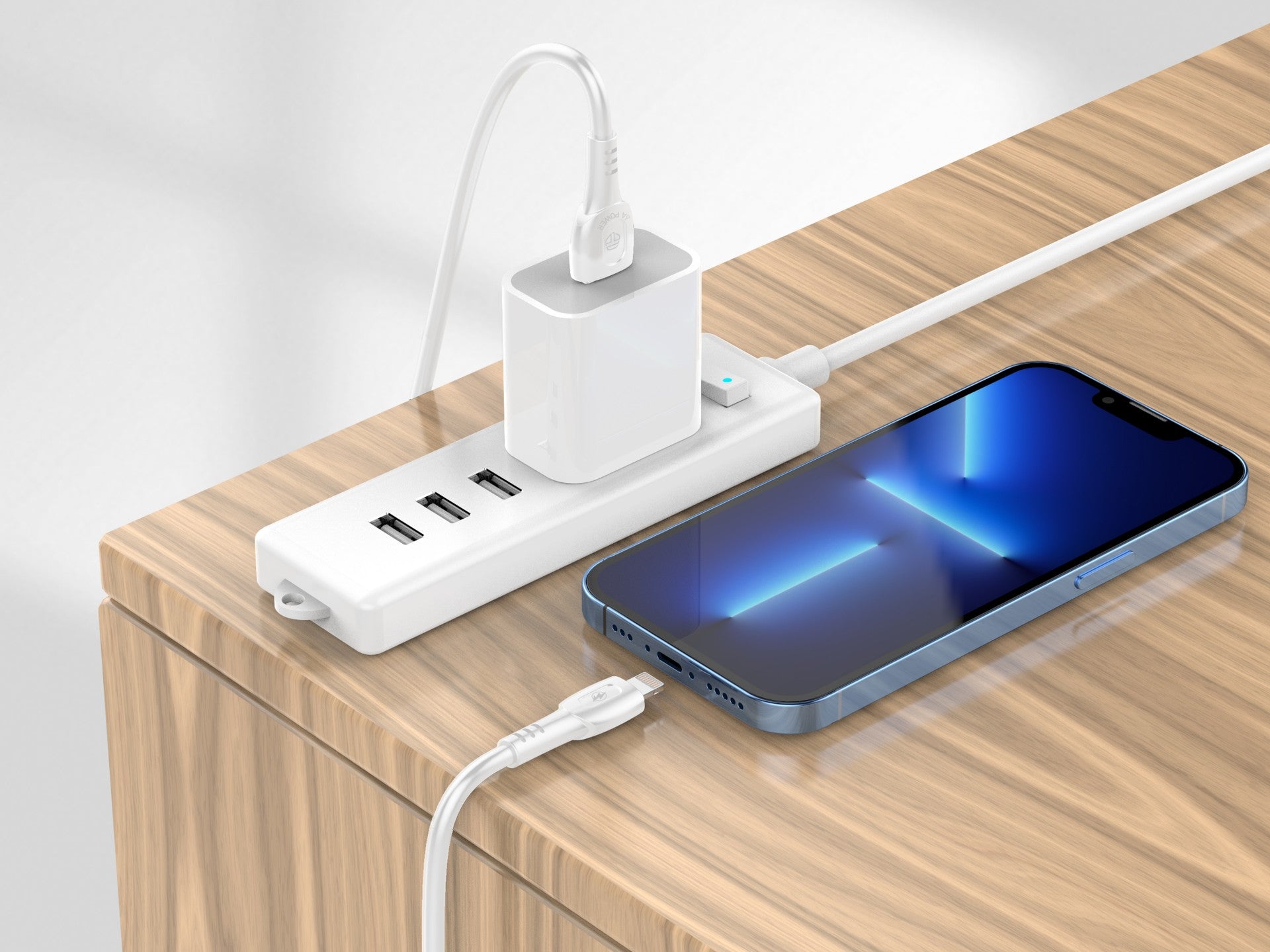 Techancy Super Fast Charging Data Cable 6A White TB1762, USB-IP8/X/11-14 Port, 1M Long, Fast Charging