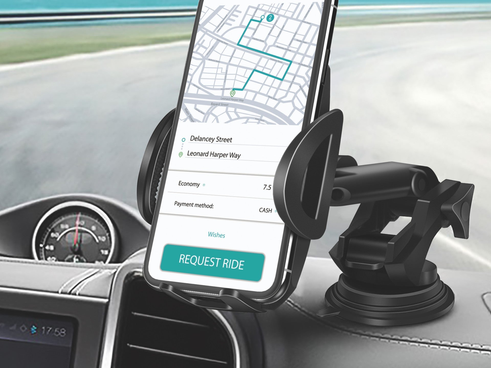 Techancy Ti2266 Car Phone Holder, Compatible with 4.0 to 7 Inch Phones. Suction Cup Mount