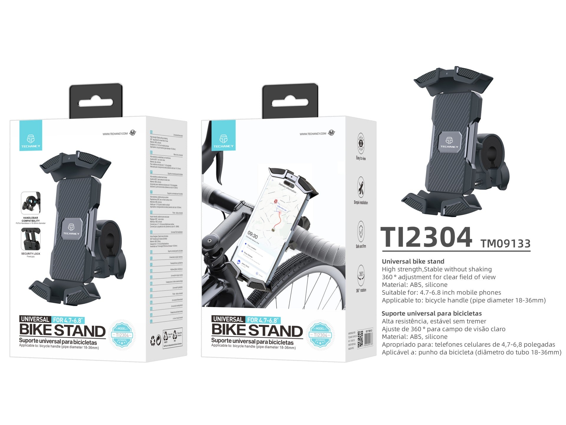 Suporte Para Telemóvel De Bicicleta Ti2304, 4,7-6,8 Polegadas, Montado No Guiador, Estável E Não Treme