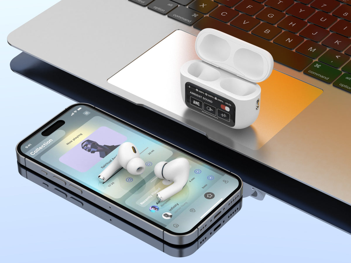 Auriculares Bluetooth TWS Techancy KP2716, Bluetooth 5.4, HiFi, ANC e ENC, Ecra Tatil, Caixa 300mAh, Autonomia 4h, Branco
