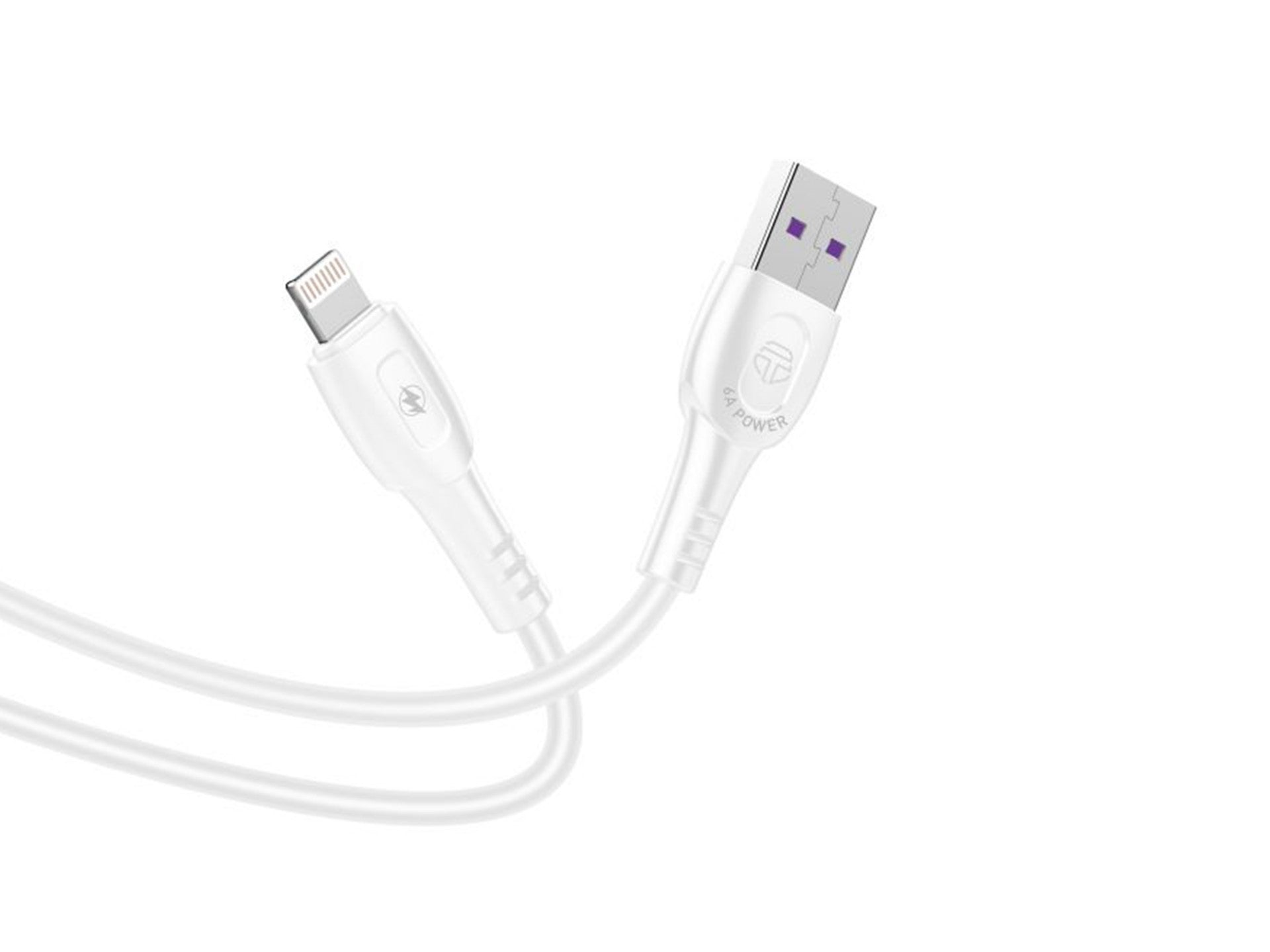 Techancy Super Fast Charging Data Cable 6A White TB1762, USB-IP8/X/11-14 Port, 1M Long, Fast Charging