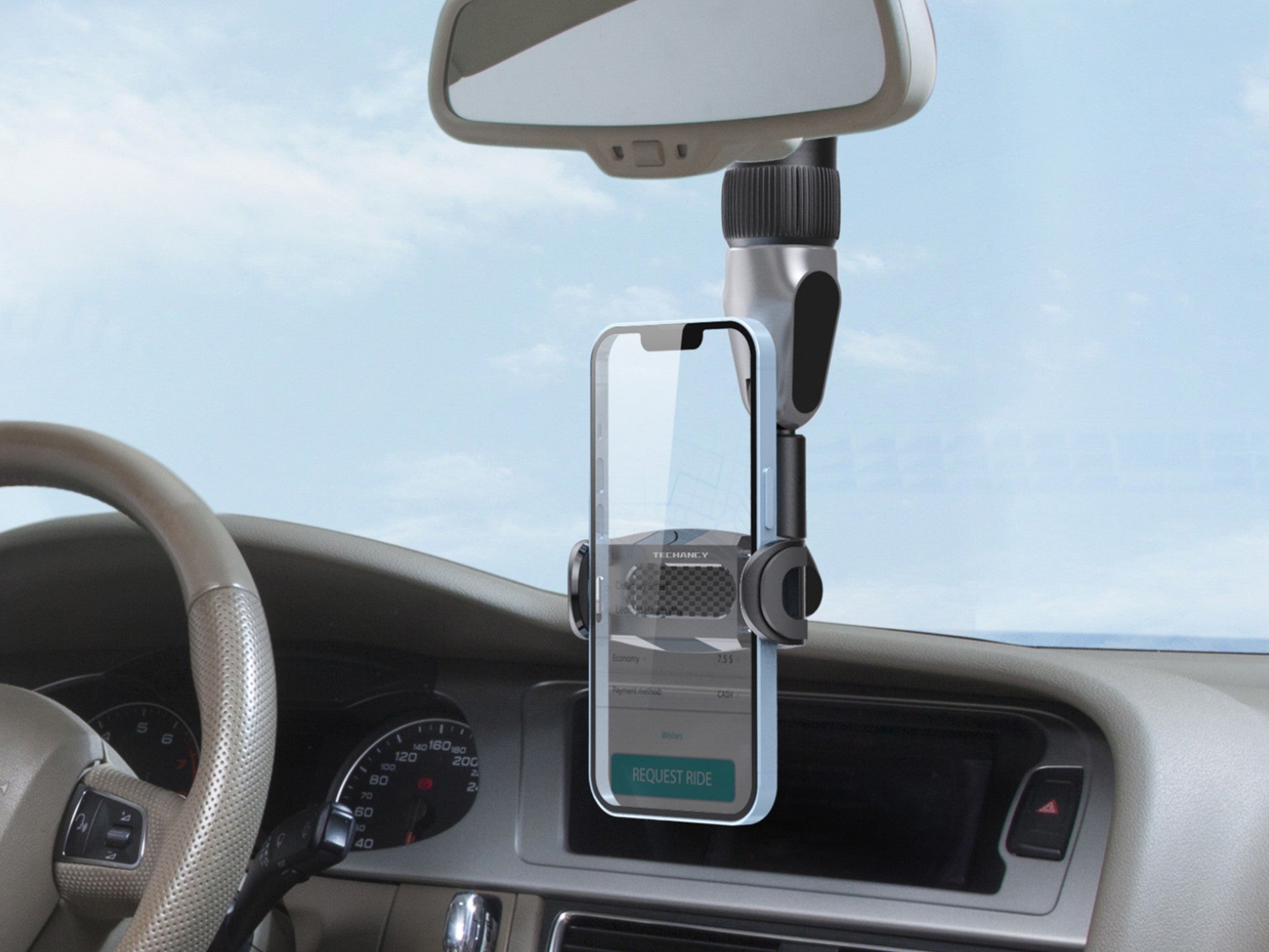 Techancy Mobile Phone Holder, TI2278, Supports 360° Angle Adjustment, Installs on Car Rearview Mirror, Black