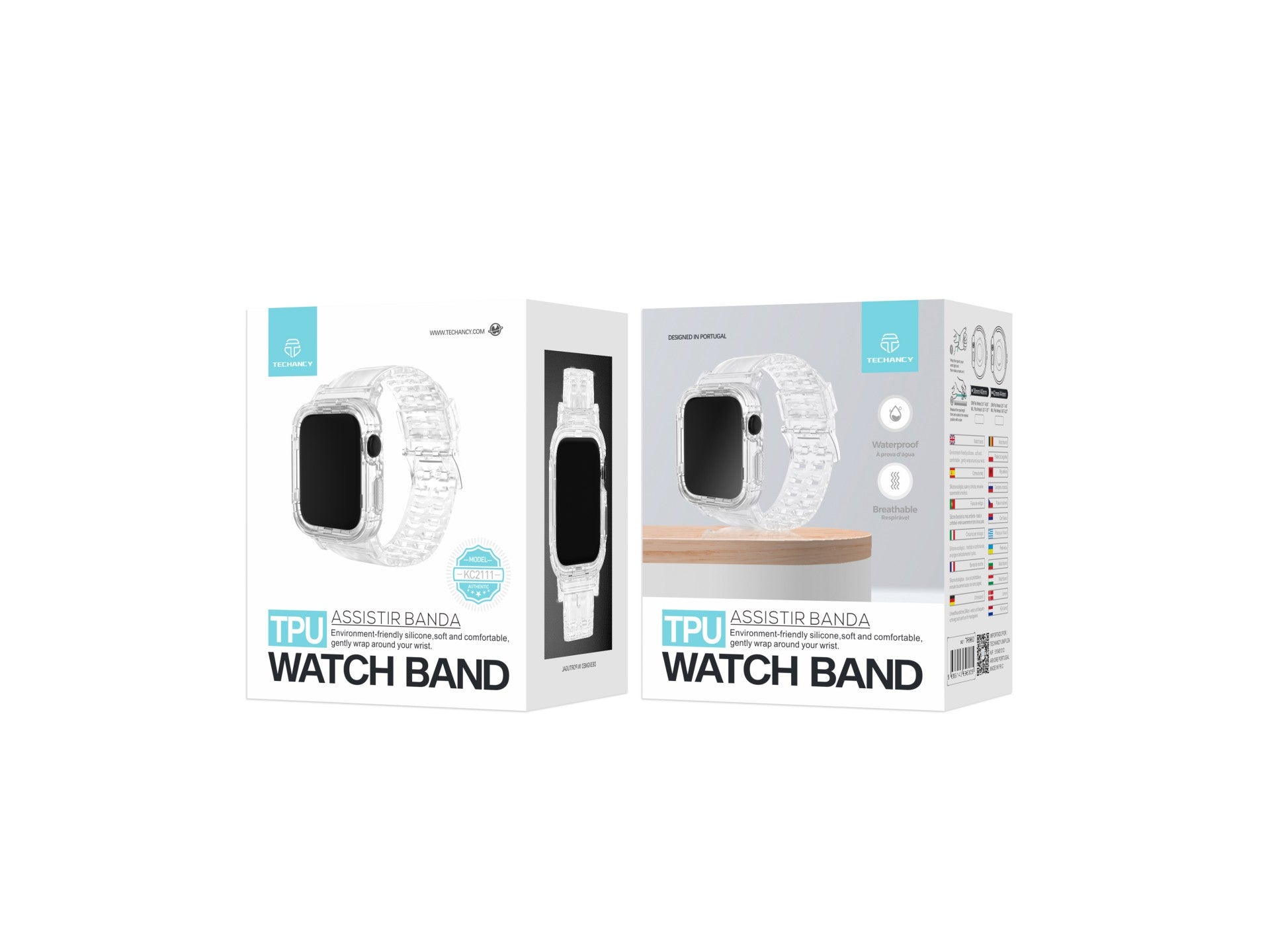 Correa de reloj de silicona Techancy KC2111, compatible con Apple Watch 42-44 mm, color transparente.