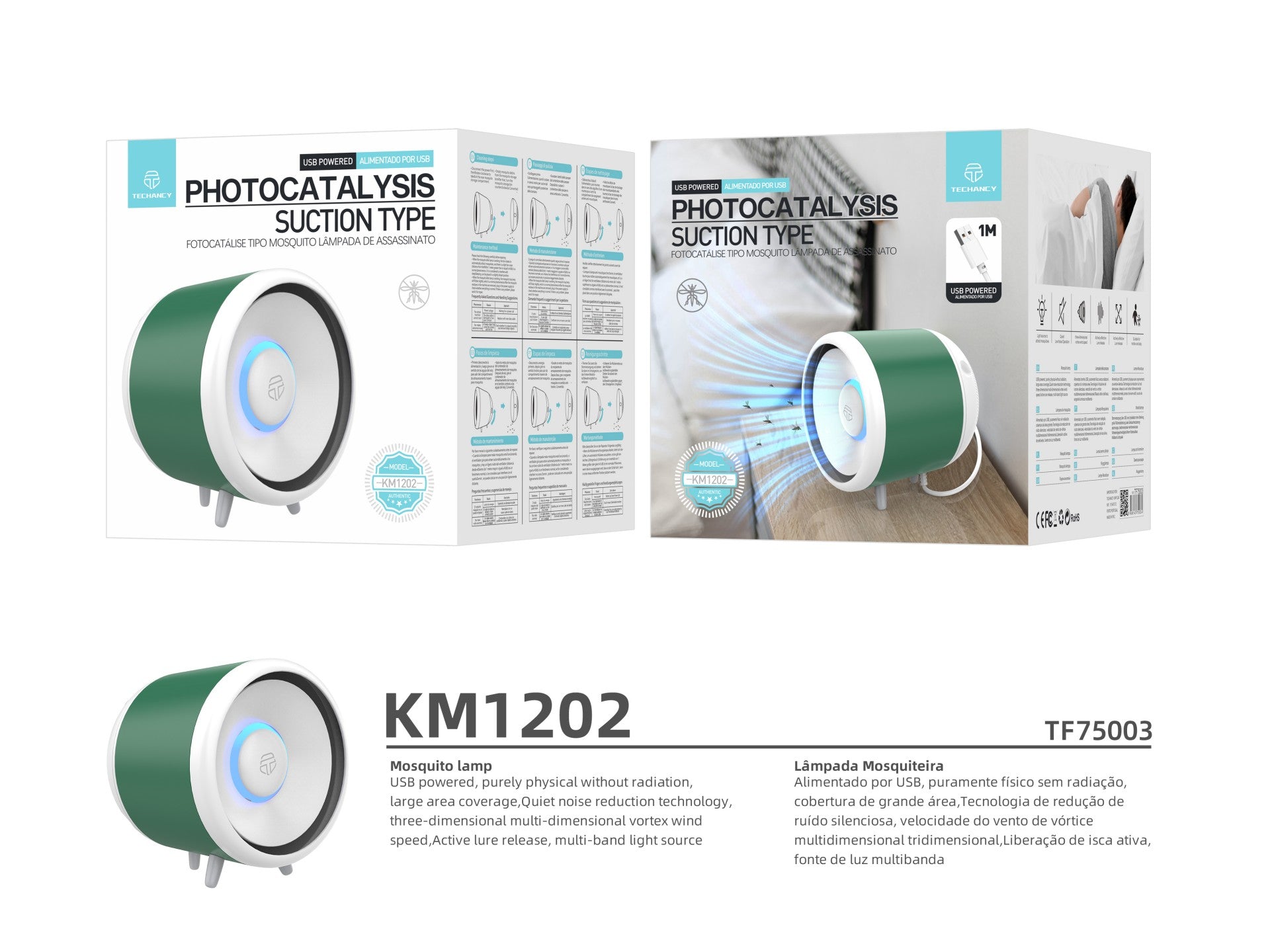 Techancy USB Powered Photocatalytic Mosquito Repellent, KM1202, Photocatalytic, Physical Capture, Integrated Ventilation, Eco-Friendly