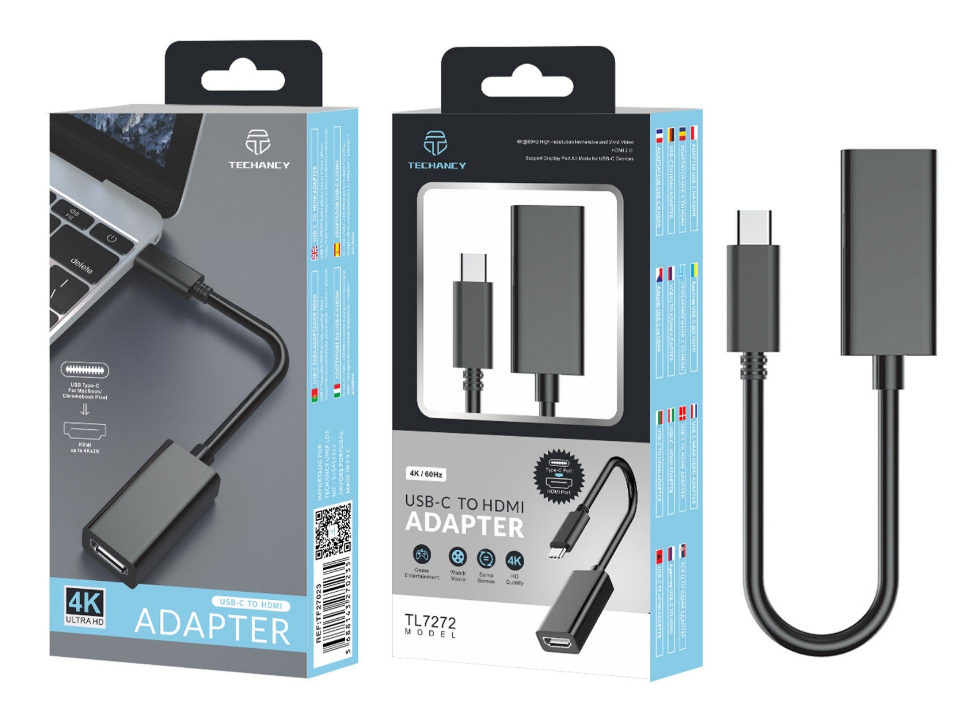 Adaptador Techancy USB-C para HDTV 4K*2K, TL7270, Preto