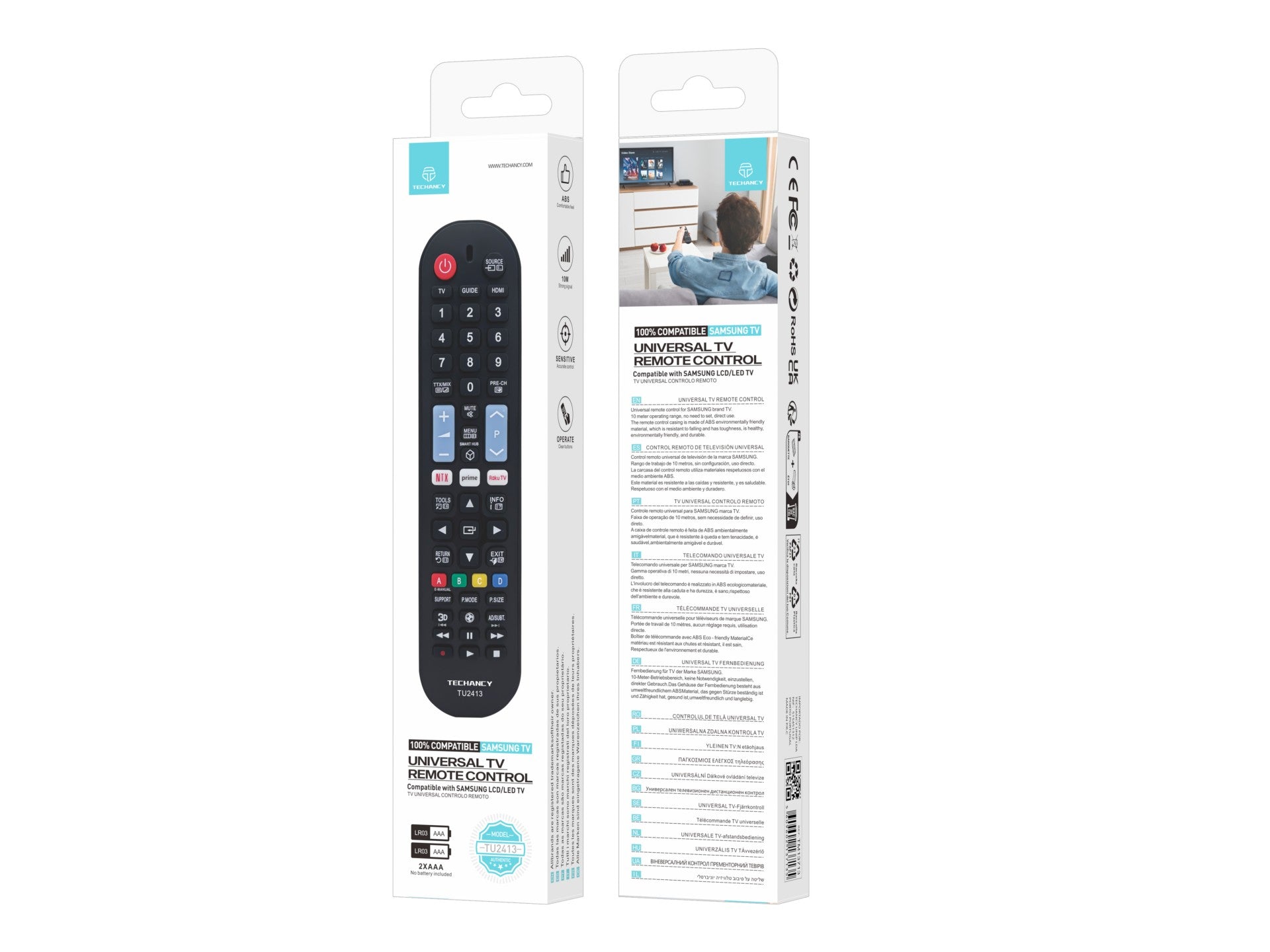 Control remoto Techancy TV TU2413, compatible con televisores Samsung, emparejamiento automático sin configuración