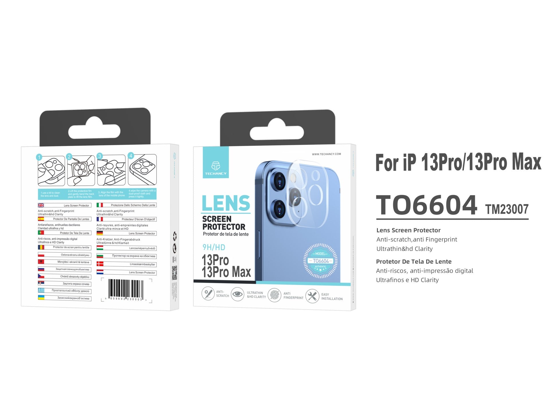 Techancy Lens Protector for iPhone 13Pro/13Pro Max TO6604, 9H Anti-scratch, Anti-fingerprint, Ultra-thin and HD, Easy to Install