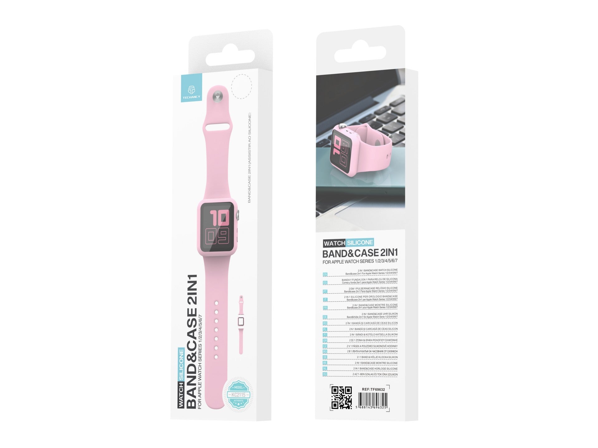 Correa de silicona Techancy KC2115 con protector de pantalla, compatible con Apple Watch de 44 mm, color rosa