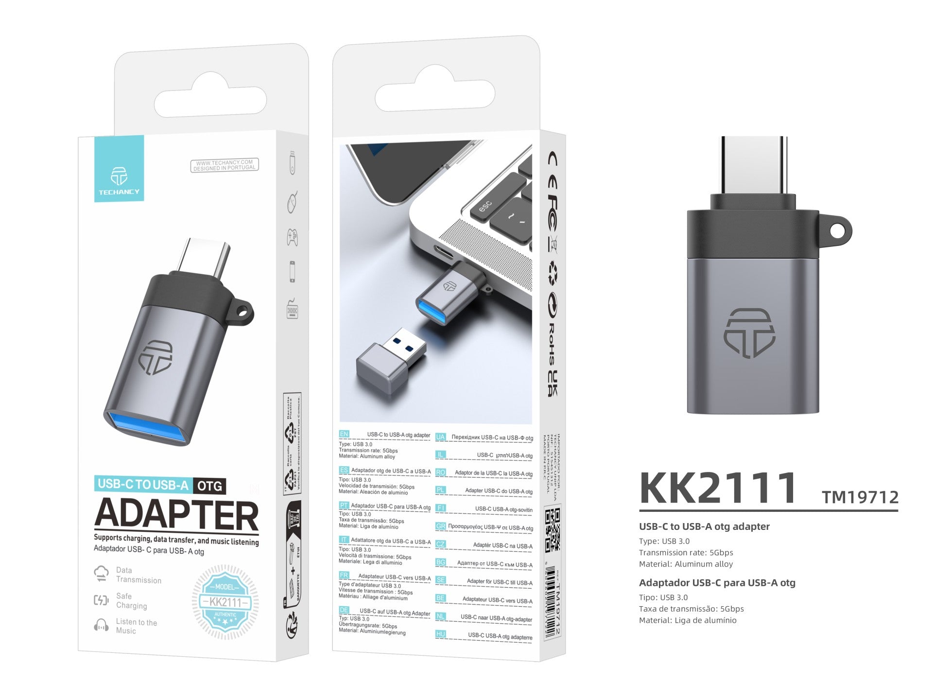 Techancy USB-C to USB-A OTG Adapter KK2111, High Transfer Speed, Safe Charging and High Compatibility