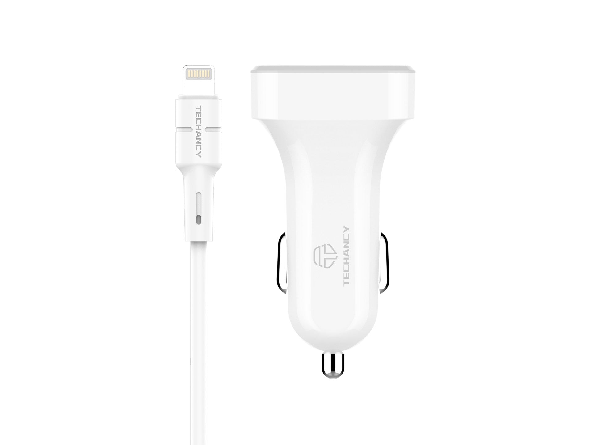 Techancy TC6401 Dual USB 2.4A Car Charger with Lightning Cable - White