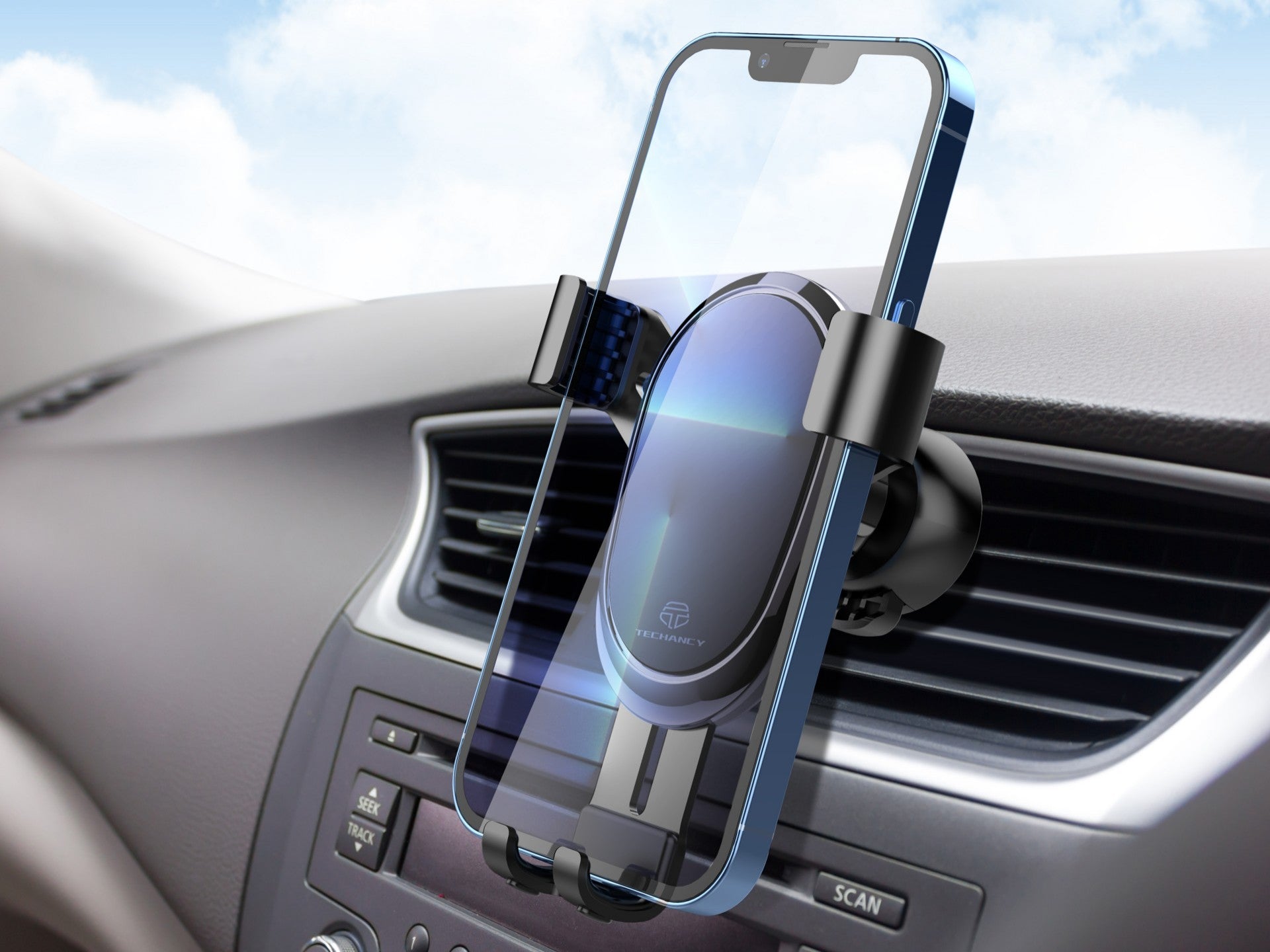 Techancy TI2251 Car Phone Holder, for 7.2” Phones, Firm Gravity Support, Metal.