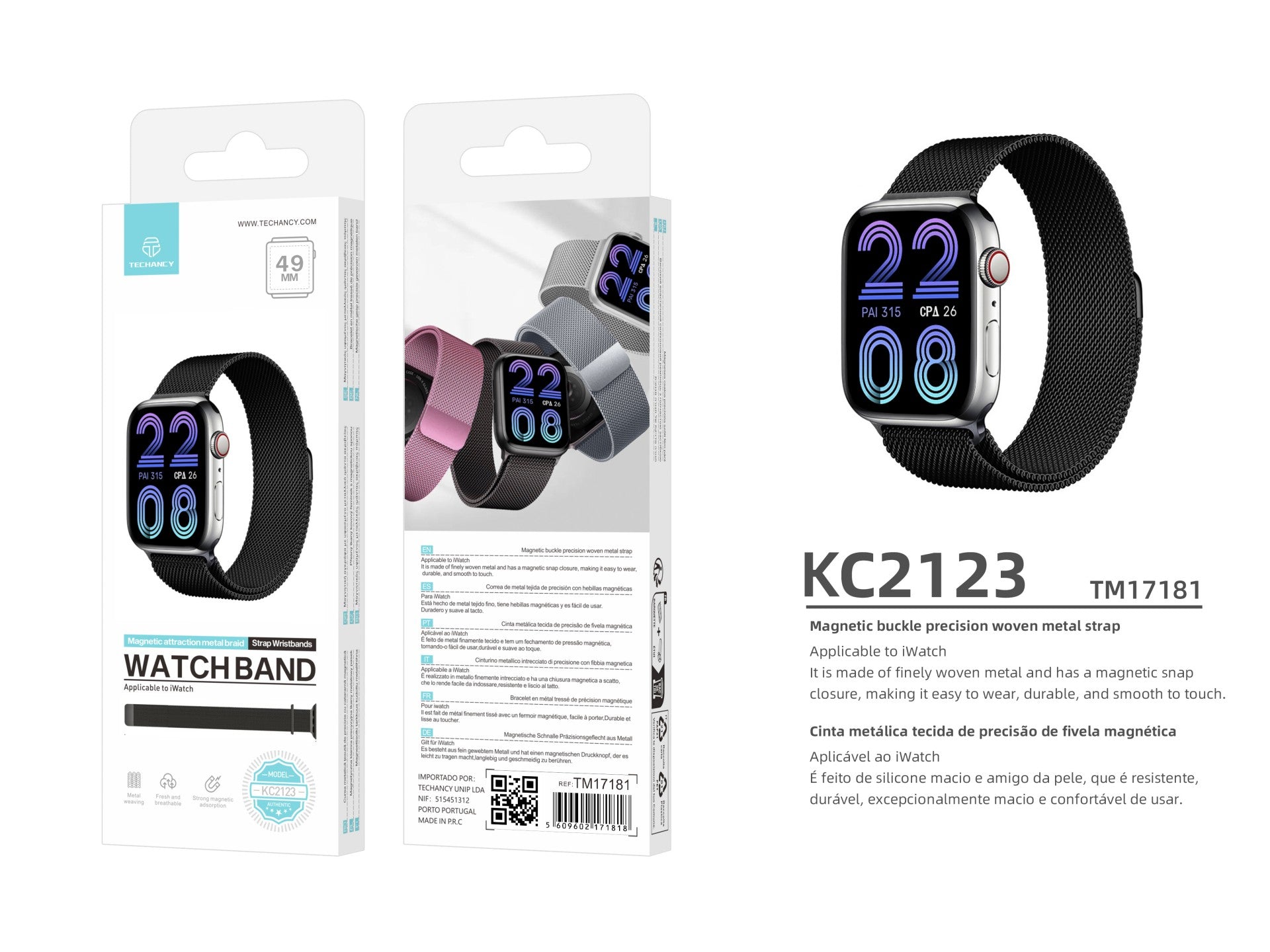 Techancy Faixa Metálica Magnética Preta KC2123, Faixa De Substituição, Compatível Com Apple Watch Series: 49mm,