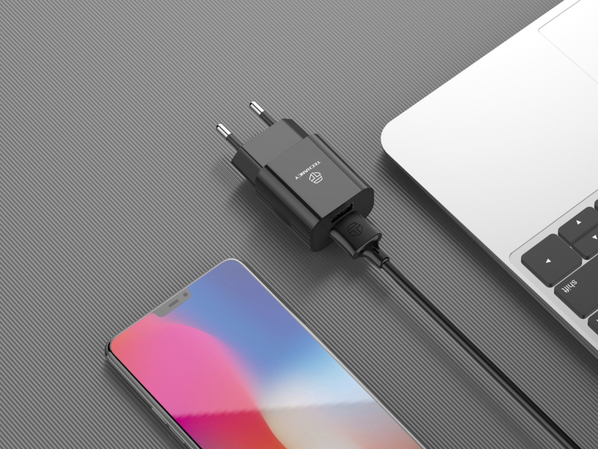Cargador de pared Techancy TA2790 negro con 2 USB, carga de 5 V-2,4 A, cable Lightning de 1 m, compatible con iPhone/iPad