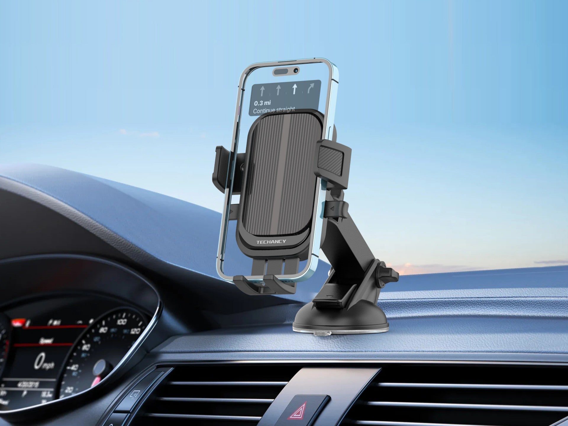 Soporte para teléfono de coche Techancy Ti2318, negro, de 4 a 7,2 pulgadas, con ventosa y bloqueo de un solo toque