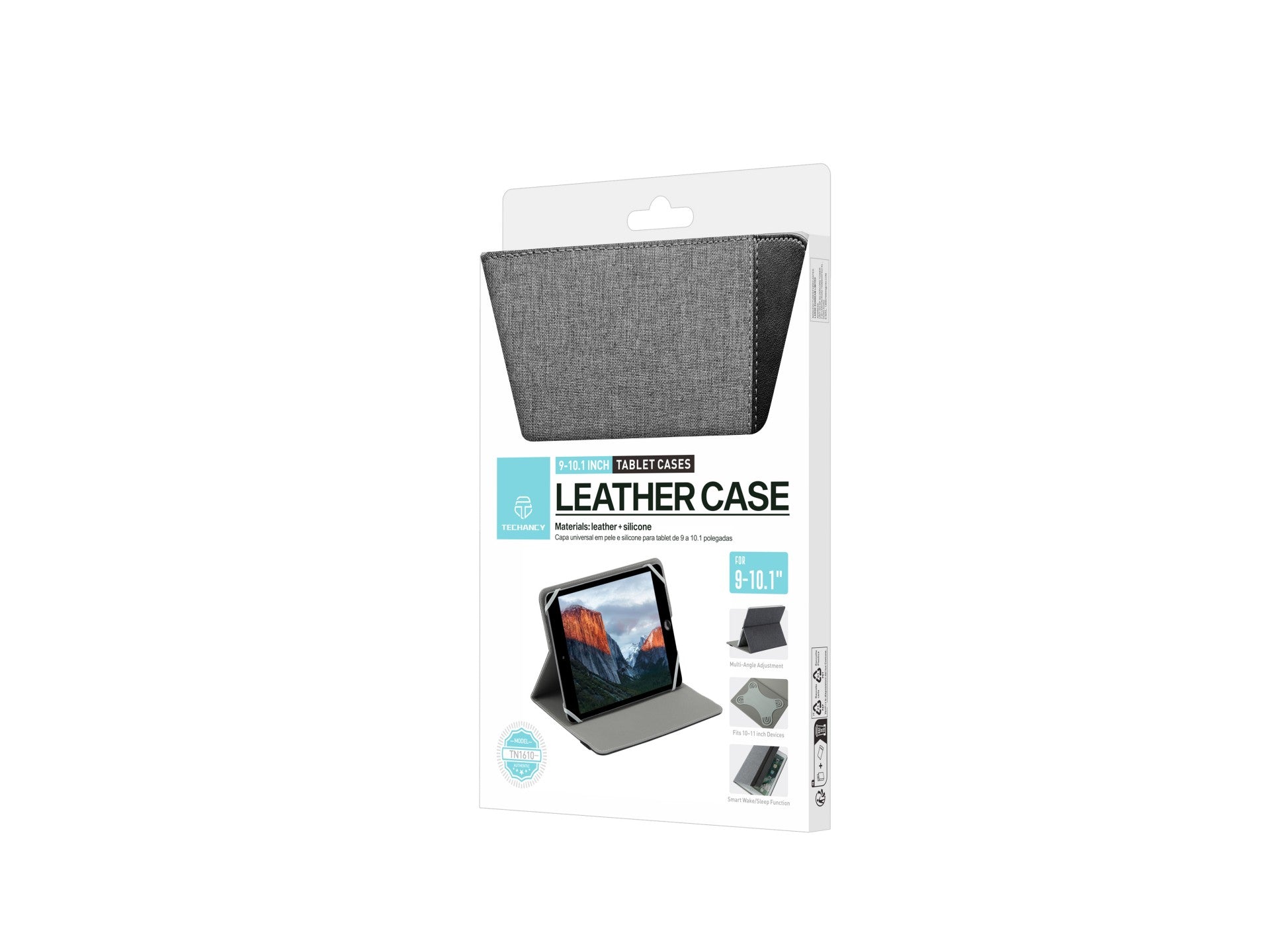 Techancy Tablet Case TN1610 Universal For 9-10.1 Inches Leather Silicone Adjustable Multi-Angle Elastic Band Non-Slip Gray