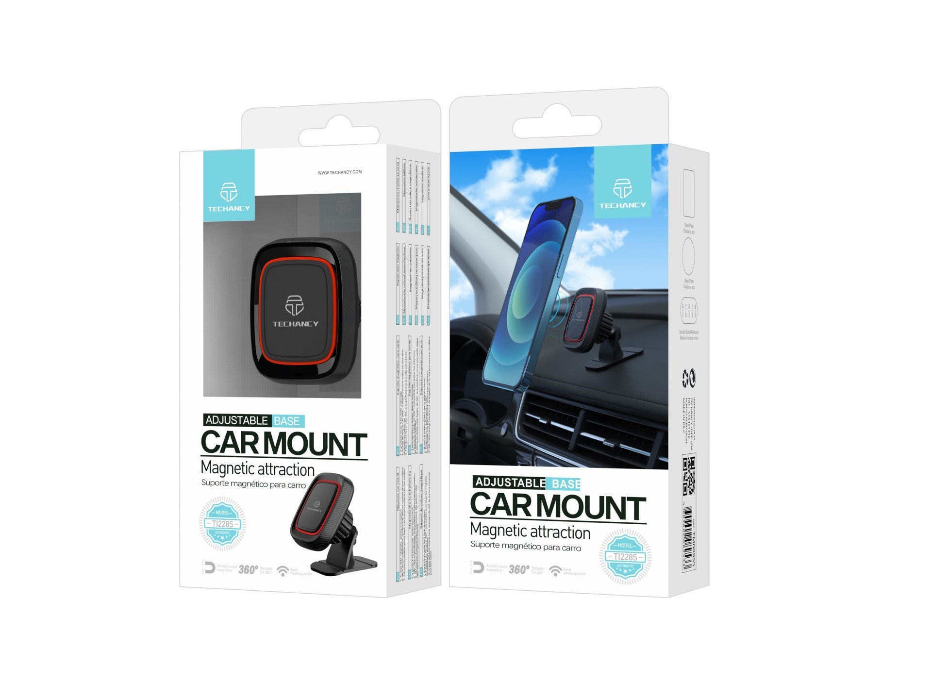 Techancy Suporte Magnético Para Telemóvel Para Automóvel Ti2285, Forte Capacidade De Adsorção Magnética. Preto E Vermelho