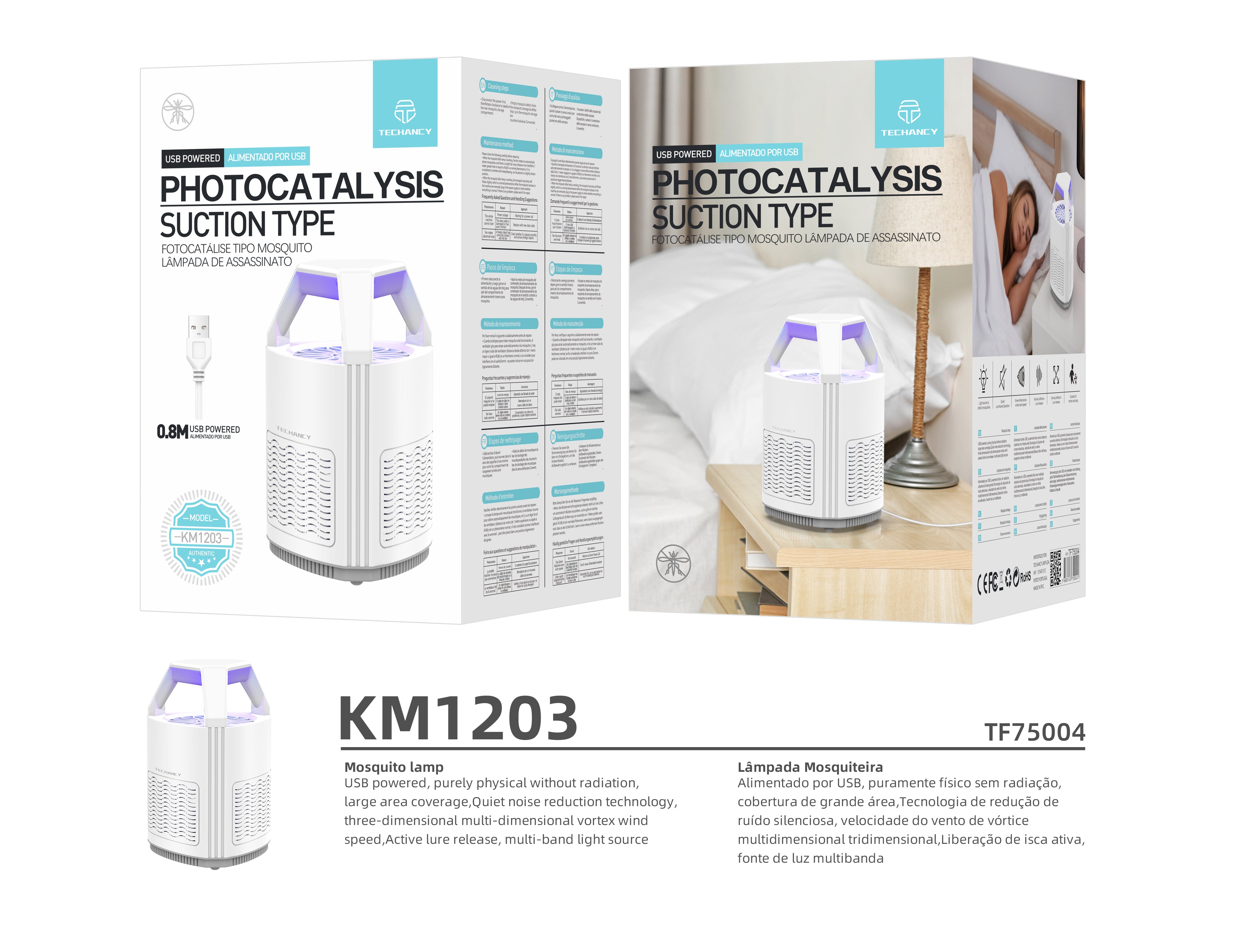 Techancy USB Powered Photocatalytic Mosquito Repellent, KM1203, Photocatalytic, Physical Capture, Integrated Ventilation, White
