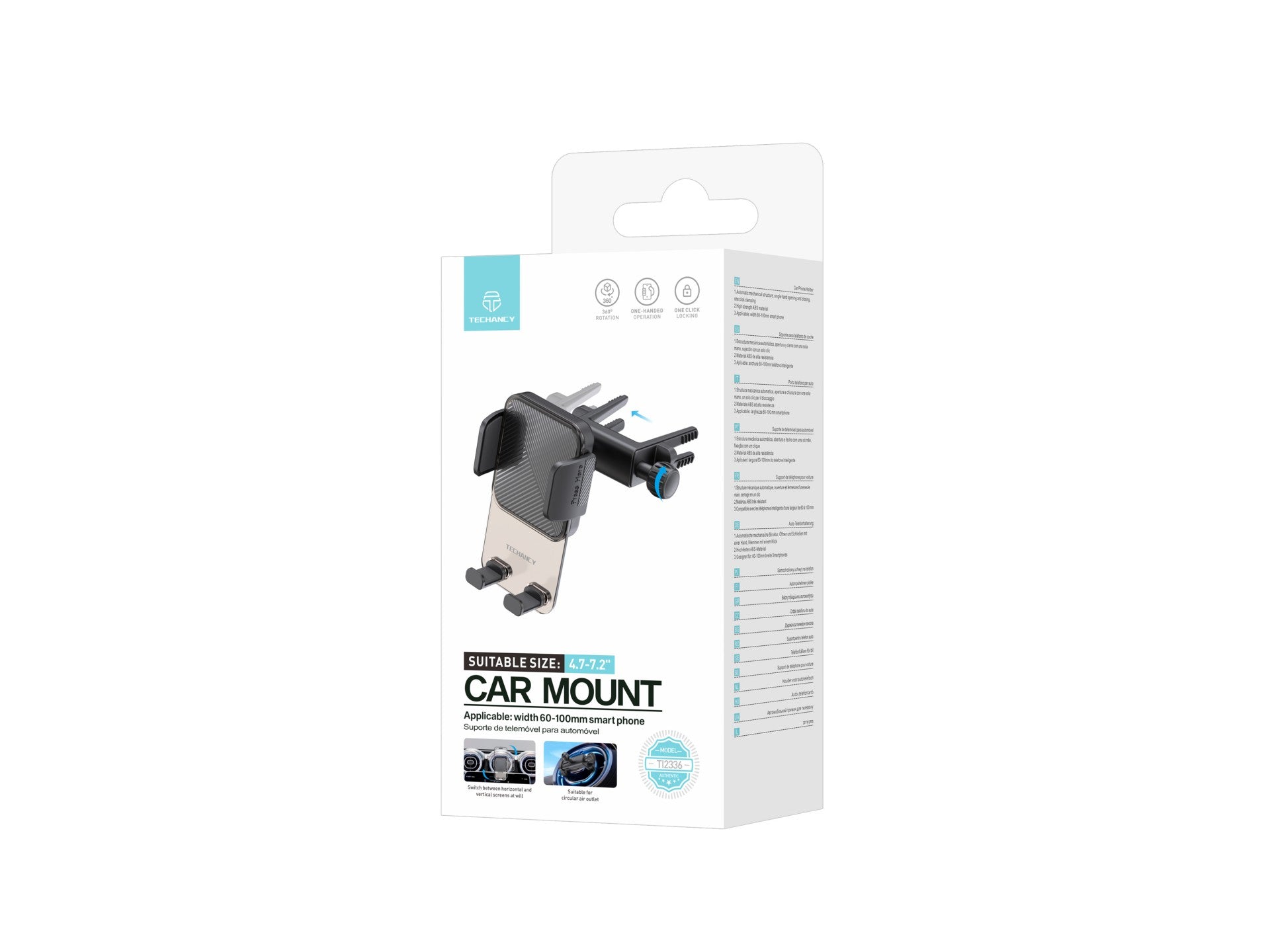 Techancy Suporte para TelemOvel de Saída de Ar Redonda TI2336, Operação com Uma Mão, ABS de Alta Resistência, para Smartphones 4.7"-7.2", Preto