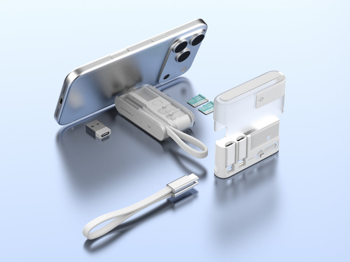 Kit com Cabo USB-C 60W TECHANCY TV3745, 30 cm, Estojo com Suporte Dobravel, Adaptadores Micro USB e Lightning