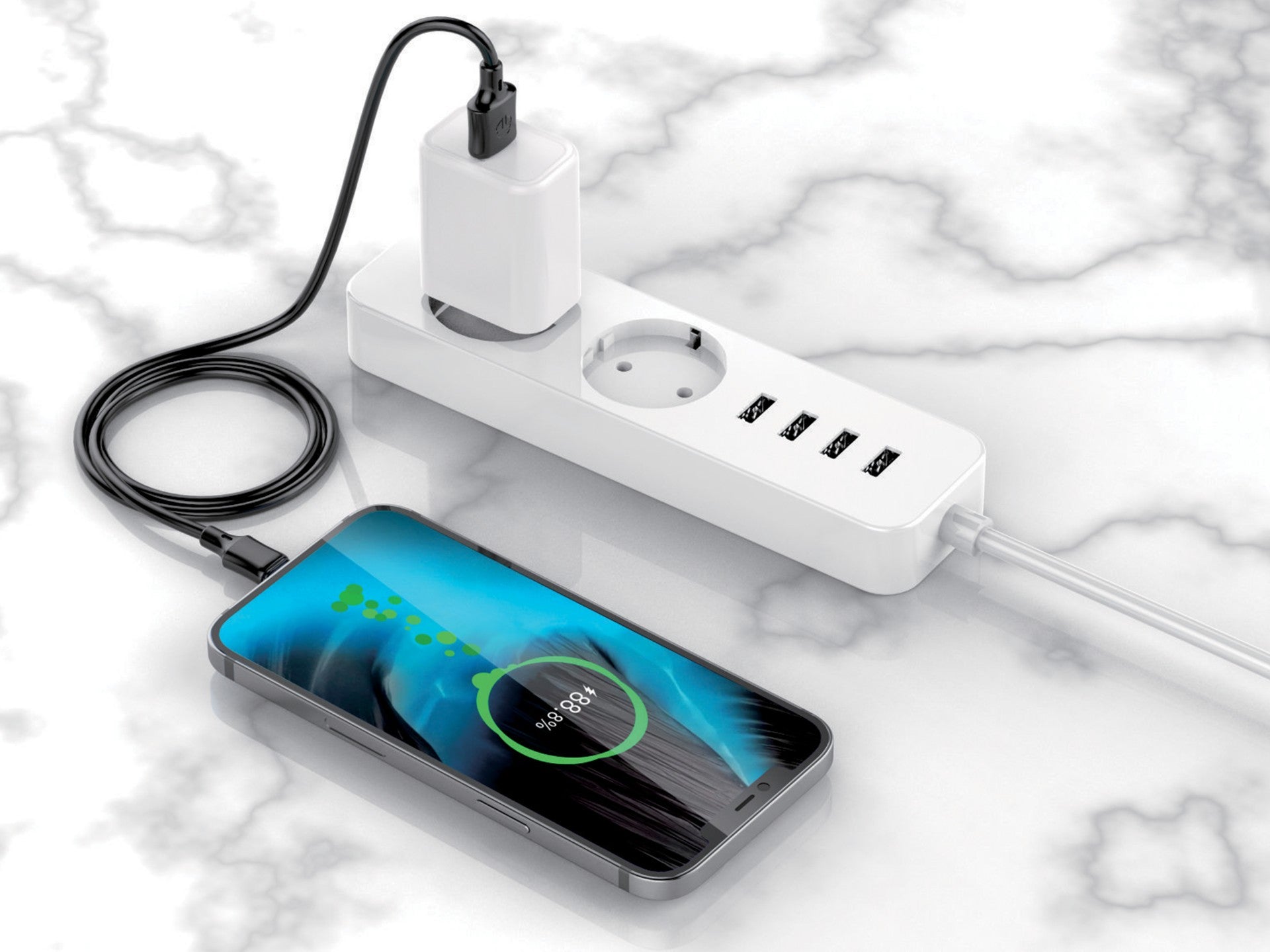 Techancy Cabo De Dados Usb-Tipo C Preto TB1725, 2m De Longa Distância, Carregamento De 2,4a, Compatível Com Telemóveis Tipo C