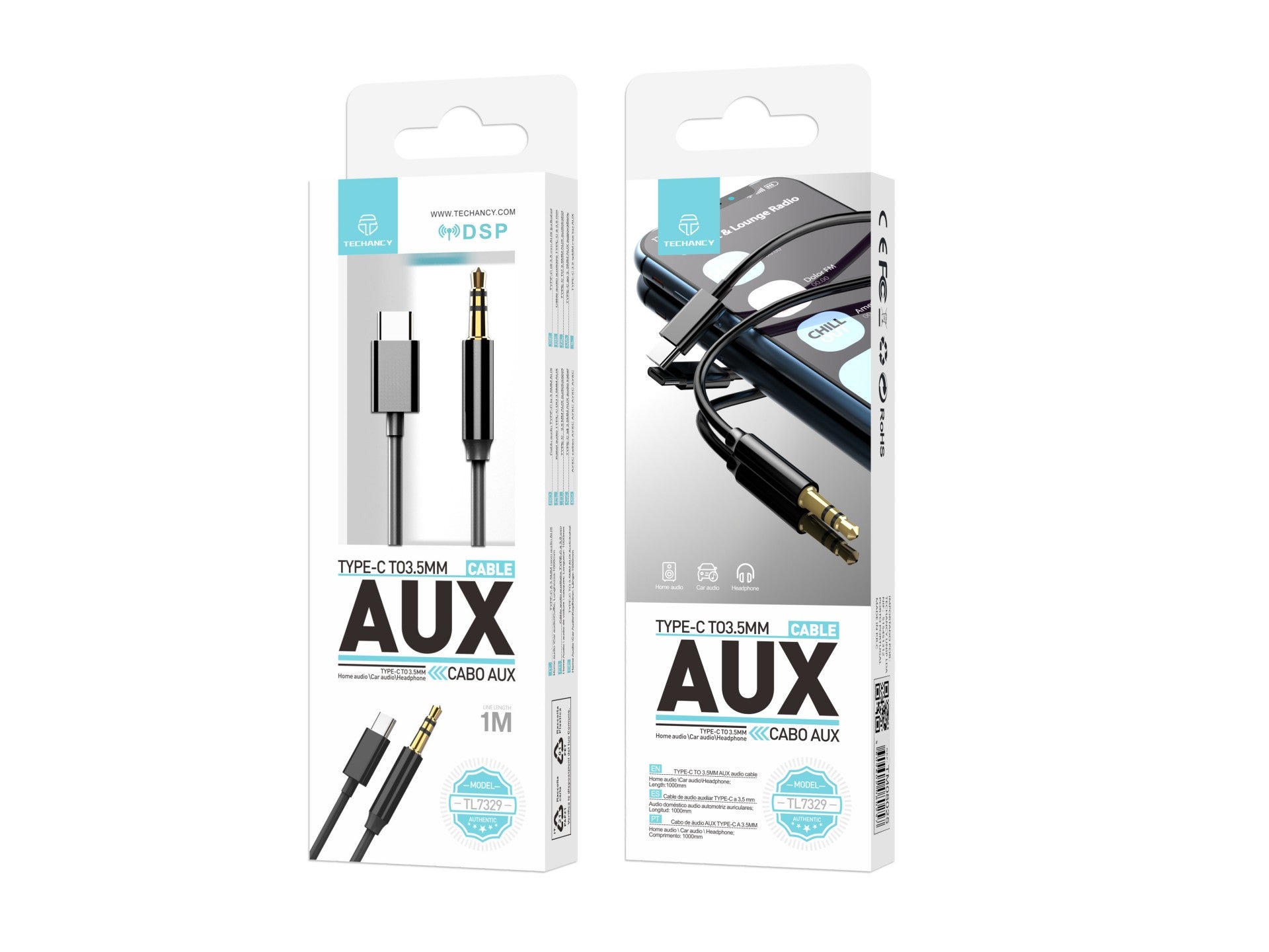 Techancy Cabo De Áudio Aux TL7329, Tipo-C Para 3.5mm, 1m, Para Áudio Automotivo E Fones, Som De Qualidade