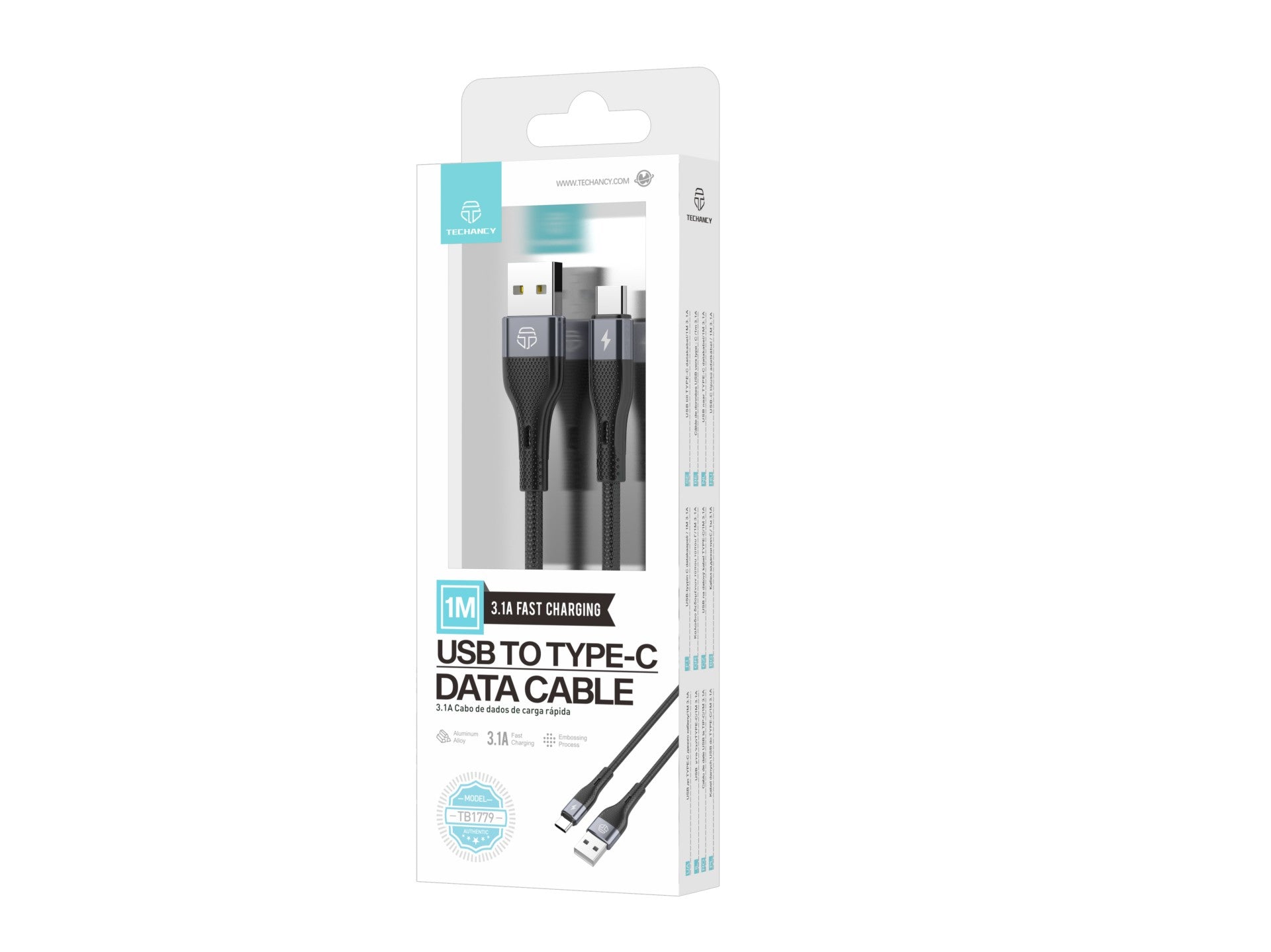 Cabo De Dados Usb Tipo C Preto TB1779, Carregamento Rápido De 3,1 A, Suporta Transferência De Dados De 480 Mbps