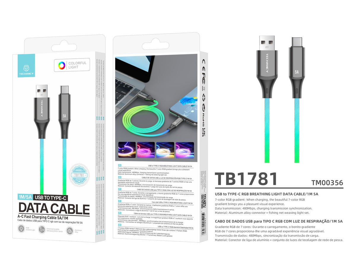 Cabo Techancy RGB 1 m — USB-A para USB-C (TM00356, 5)