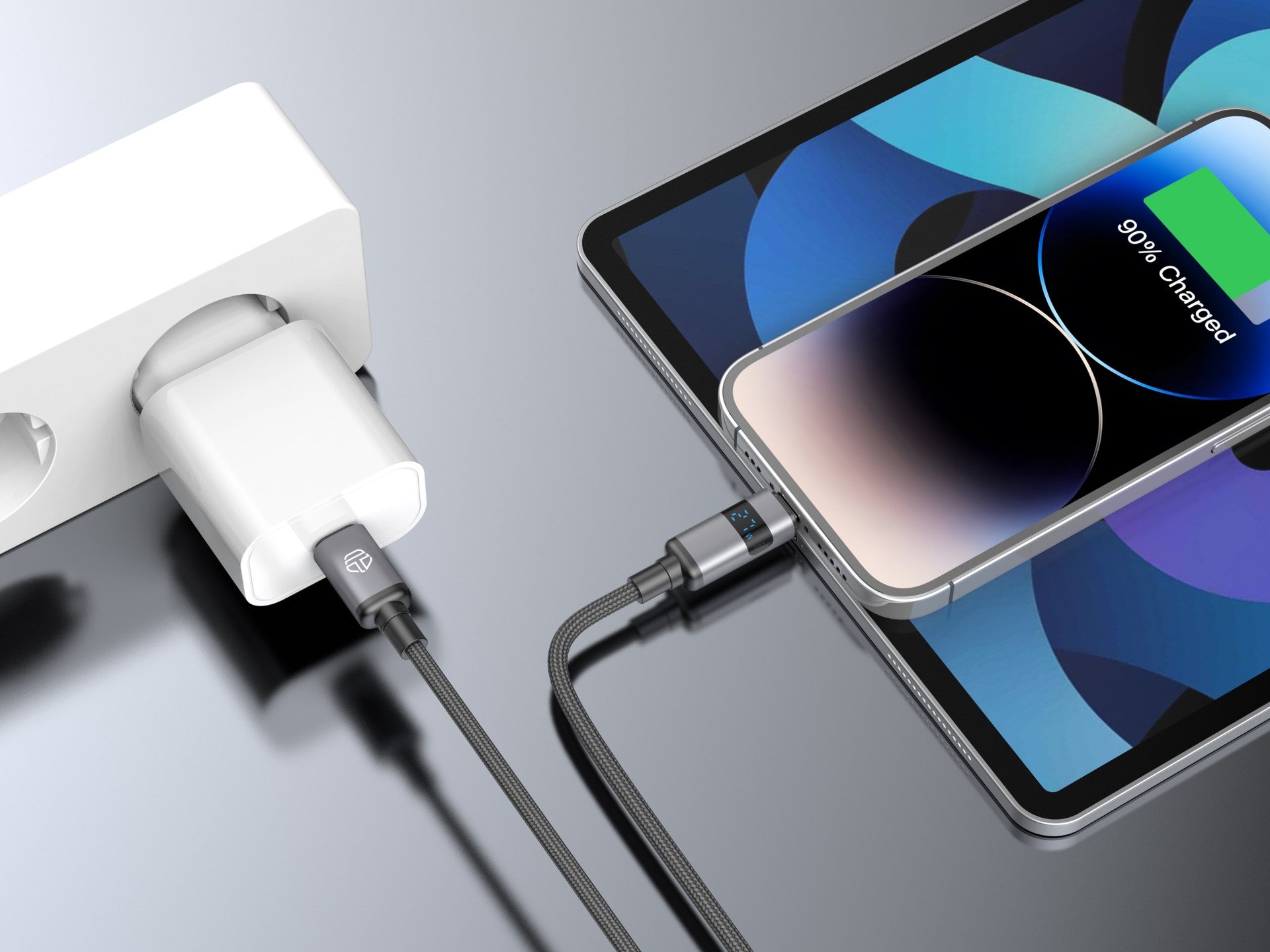 Techancy USB-C to Lightning Cable TB1801, 27W, 1.5m Black, LED Power Display, Aluminum Connector, Braided Wire