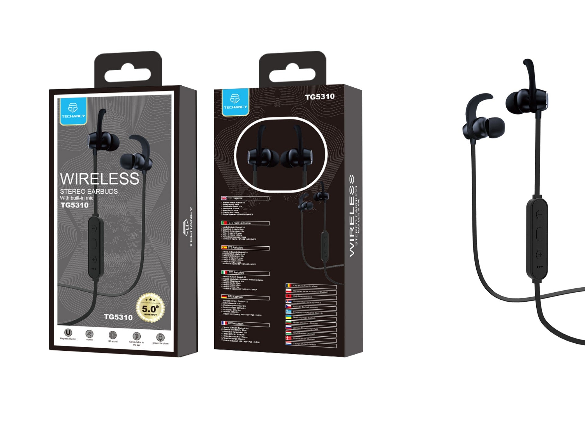 Auscultadores sem fios Bluetooth Techancy Sports, TG5310, pretos