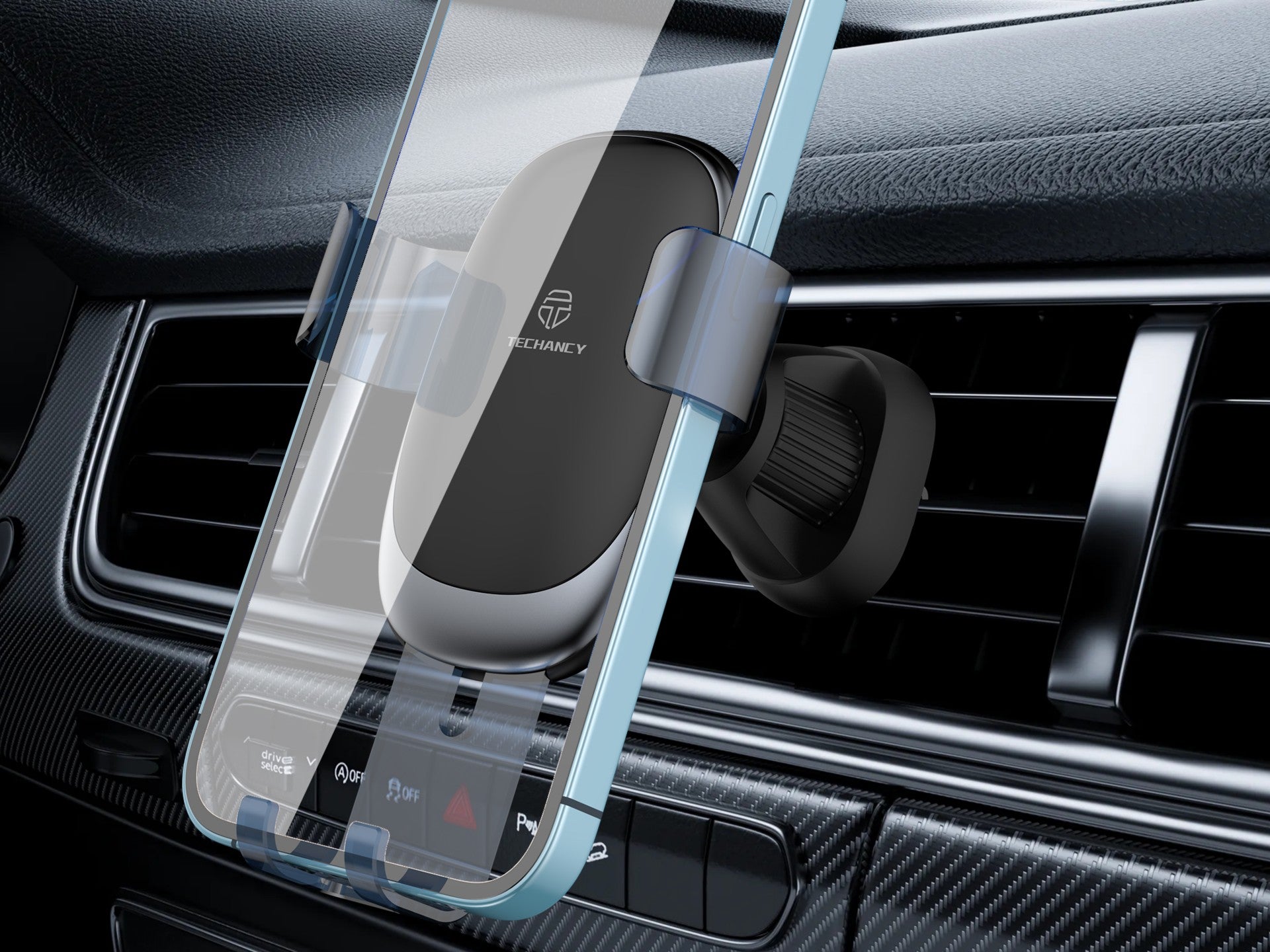 Techancy Suporte Gravitacional Para Automóvel Para Telemóveis 4,7 - 7.2 TI2320, Ângulo De Visualização Ajustável, Preto