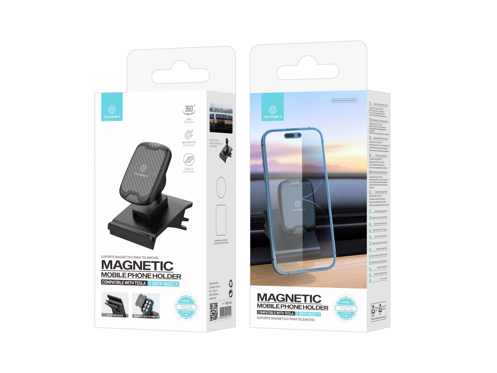 Techancy Suporte Magnético Para Telemóvel Para Automóvel Ti2314 Preto, Compatível Com Tesla Model 3/Y (2019-2022)