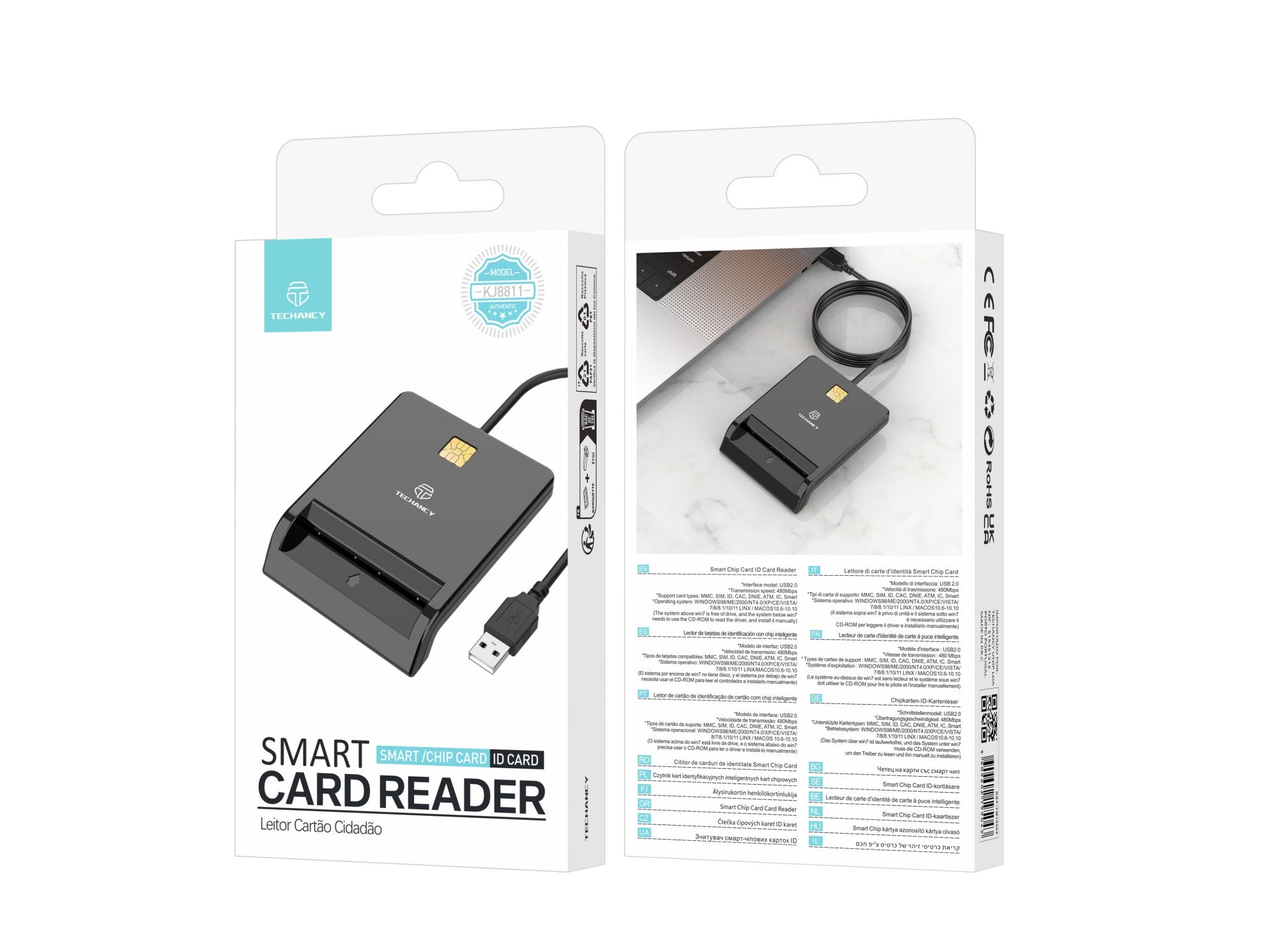 Lector de chip inteligente Techancy KJ8811, USB 2.0, 480 Mbps, compatible con una amplia gama de tarjetas y sistemas