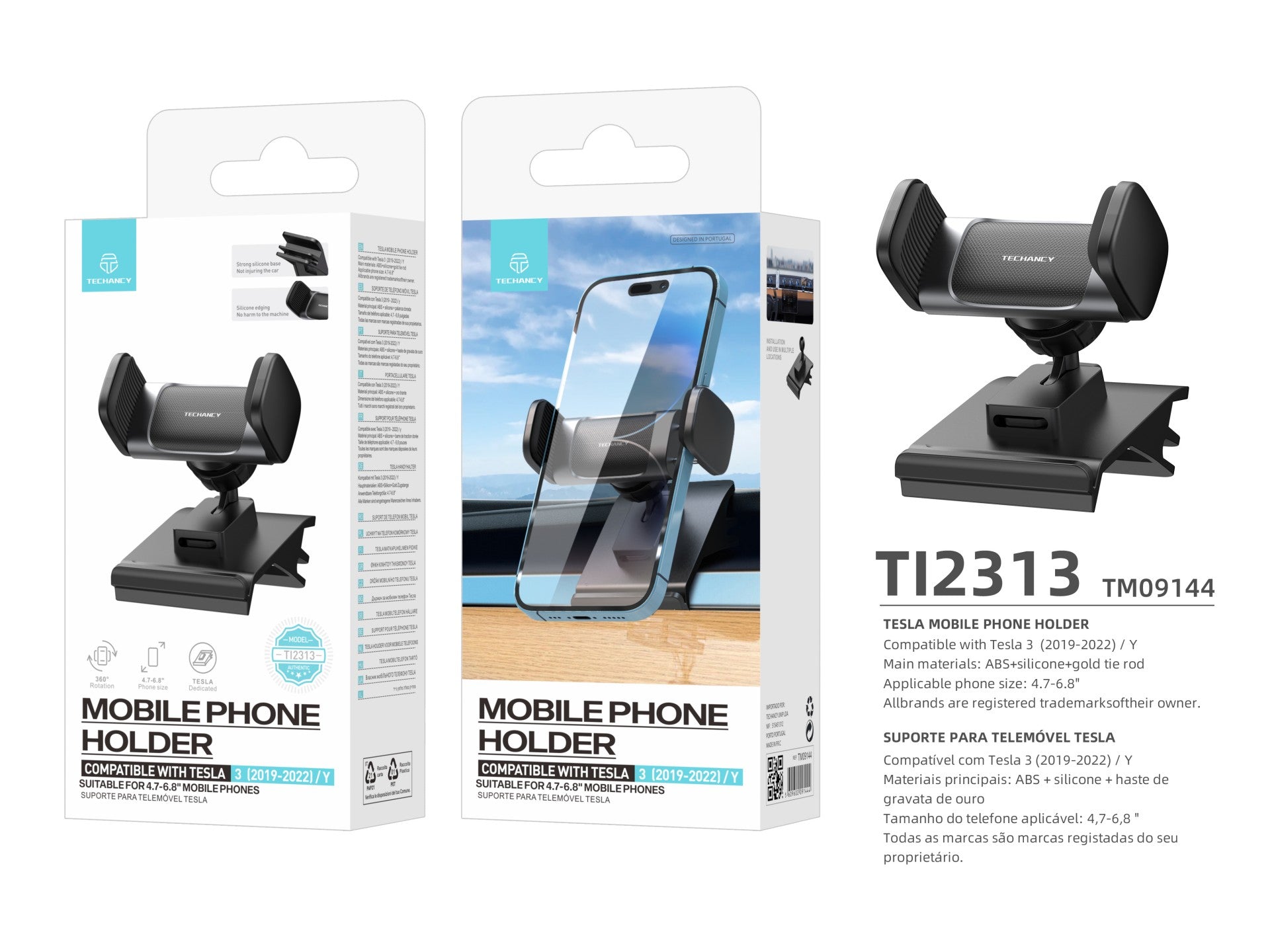 Techancy Car Cell Phone Holder Ti2313 Black, 4.7-6.8 Inches, Compatible with Tesla Model 3/Y (2019-2022)