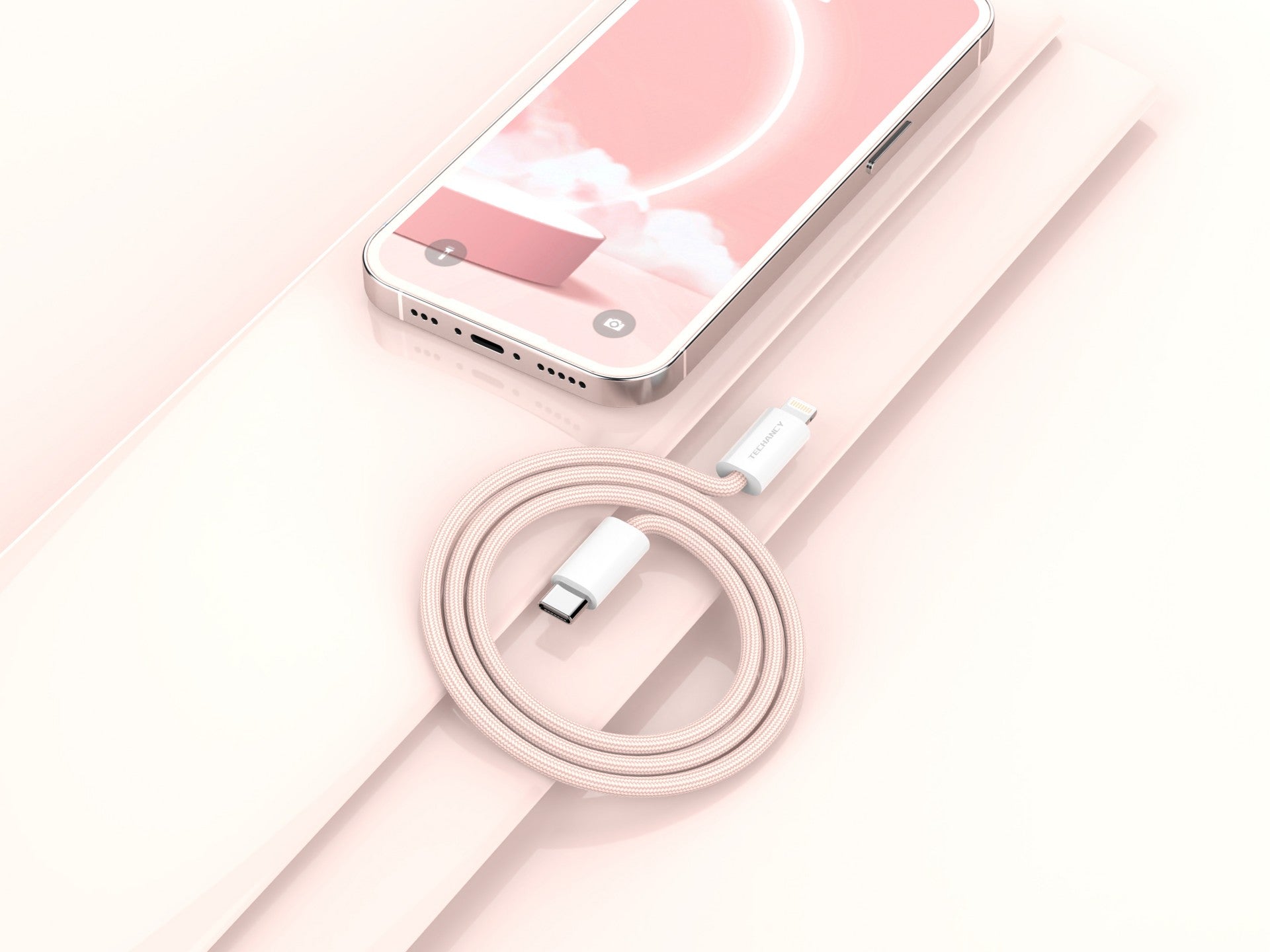 Cabo de dados Techancy PD-iPXS/11-14 25 W, TB1764, 1 m, rosa