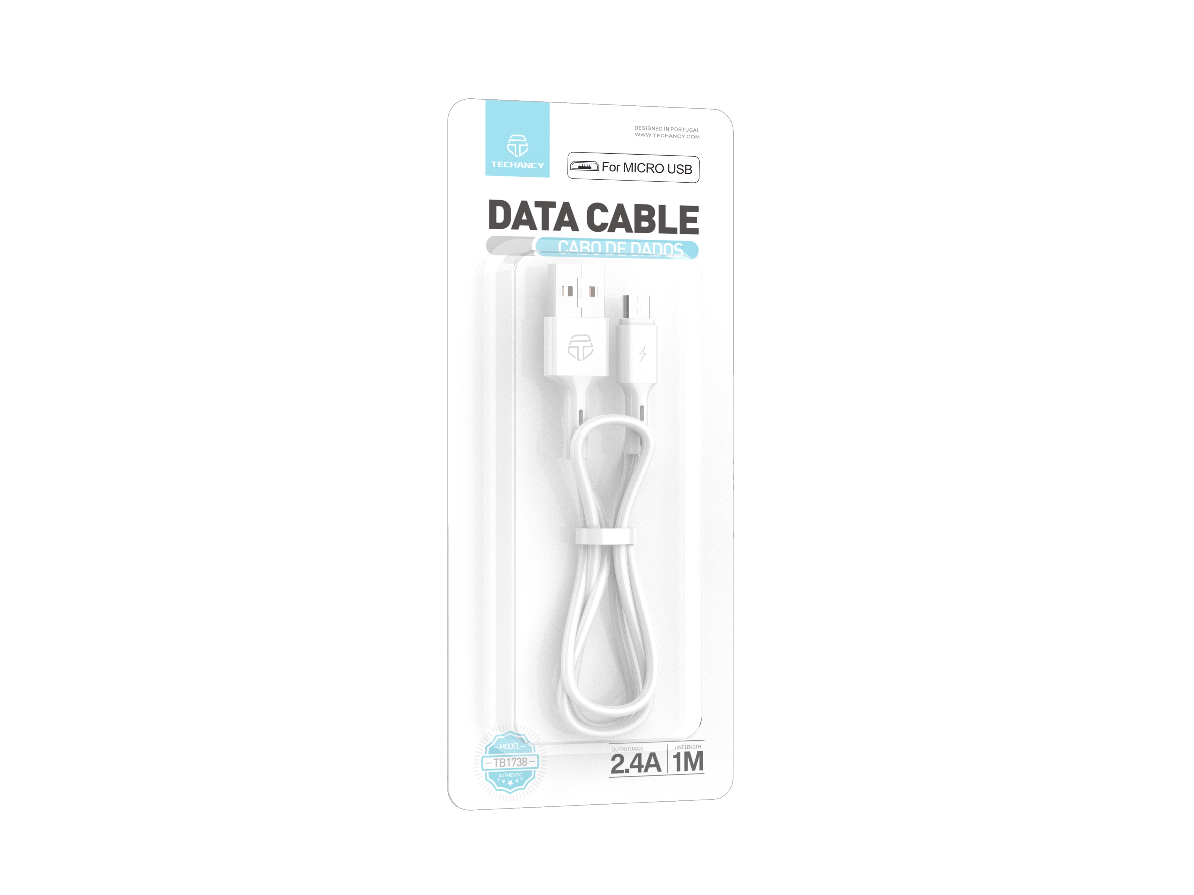 Techancy Cabo De Dados Usb-Micro, TB1738 1M, Carregamento Rápido 2,4A, Transferência De Dados, Branco