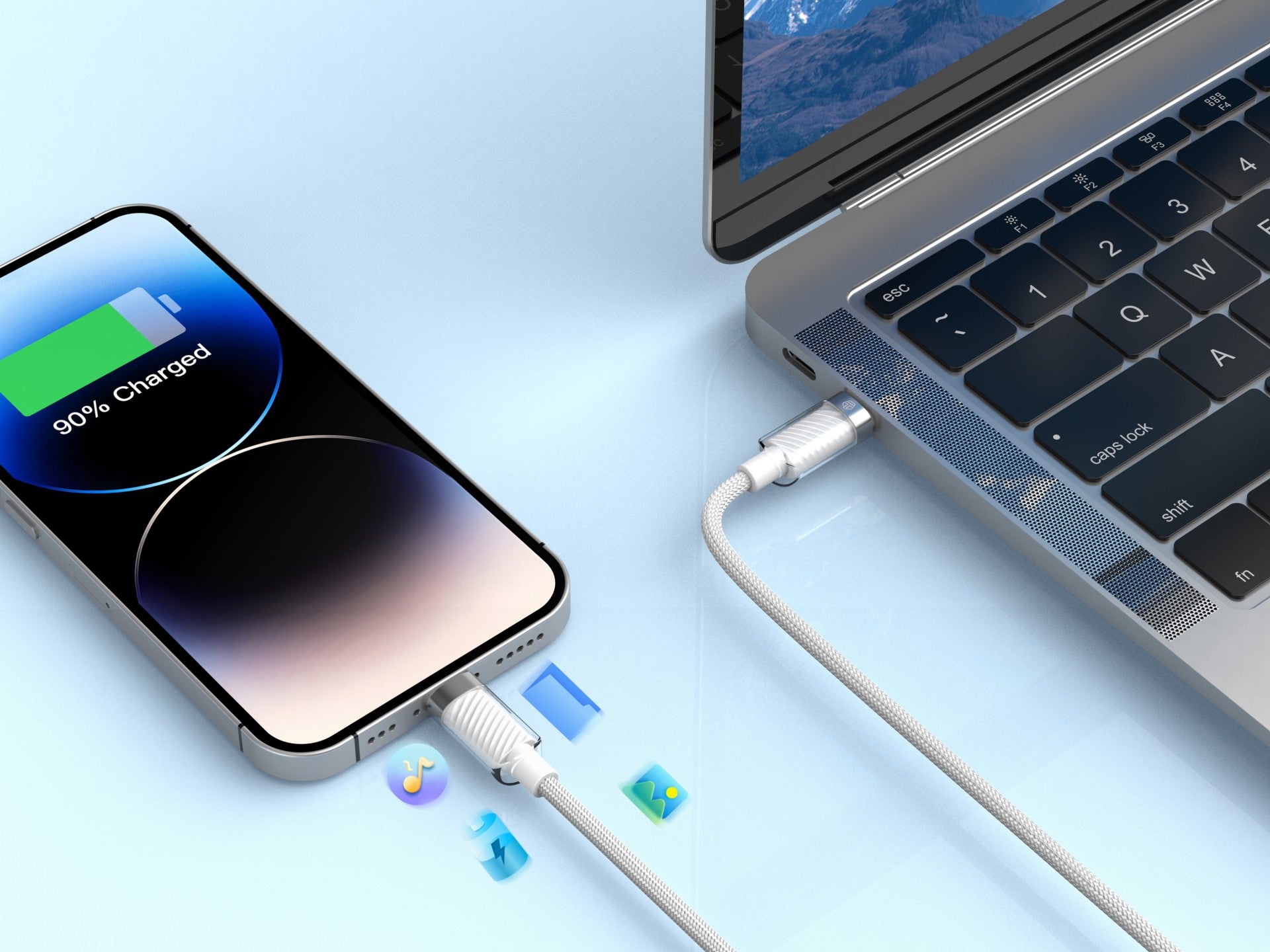 Techancy Cabo Usb-C Para Ip 11-14 Cabo De Dados 1m/27w Branco TB1798, Compatível Com Iphone/Ipad Carregamento Rápido E Dados