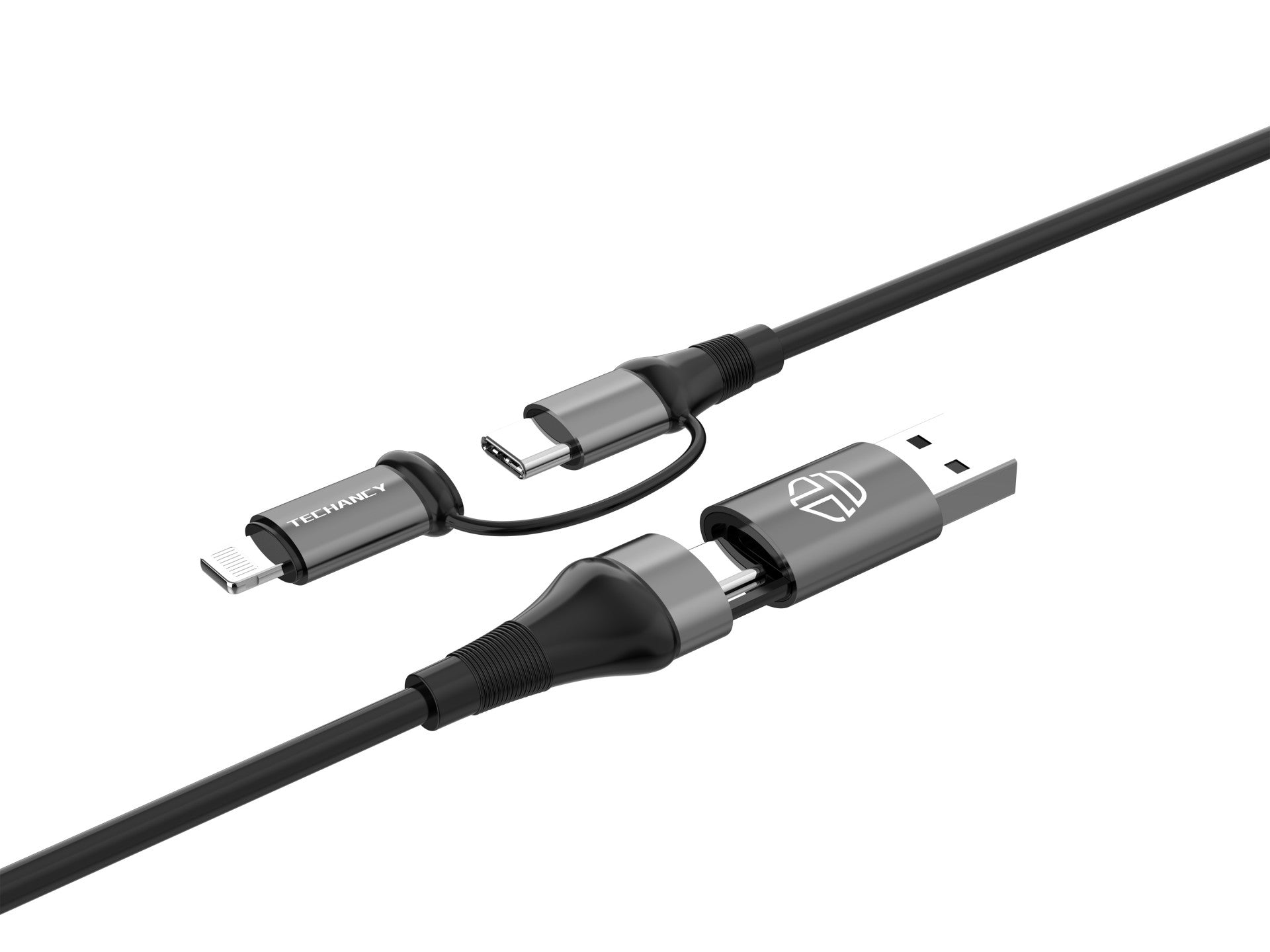 Techancy Cabo De Dados Multifunções 4 Em 1 Preto TB1740, 60w/1m, Usb/Usb C Para Tipo C/Lightning, Suporta Transmissão De Dados