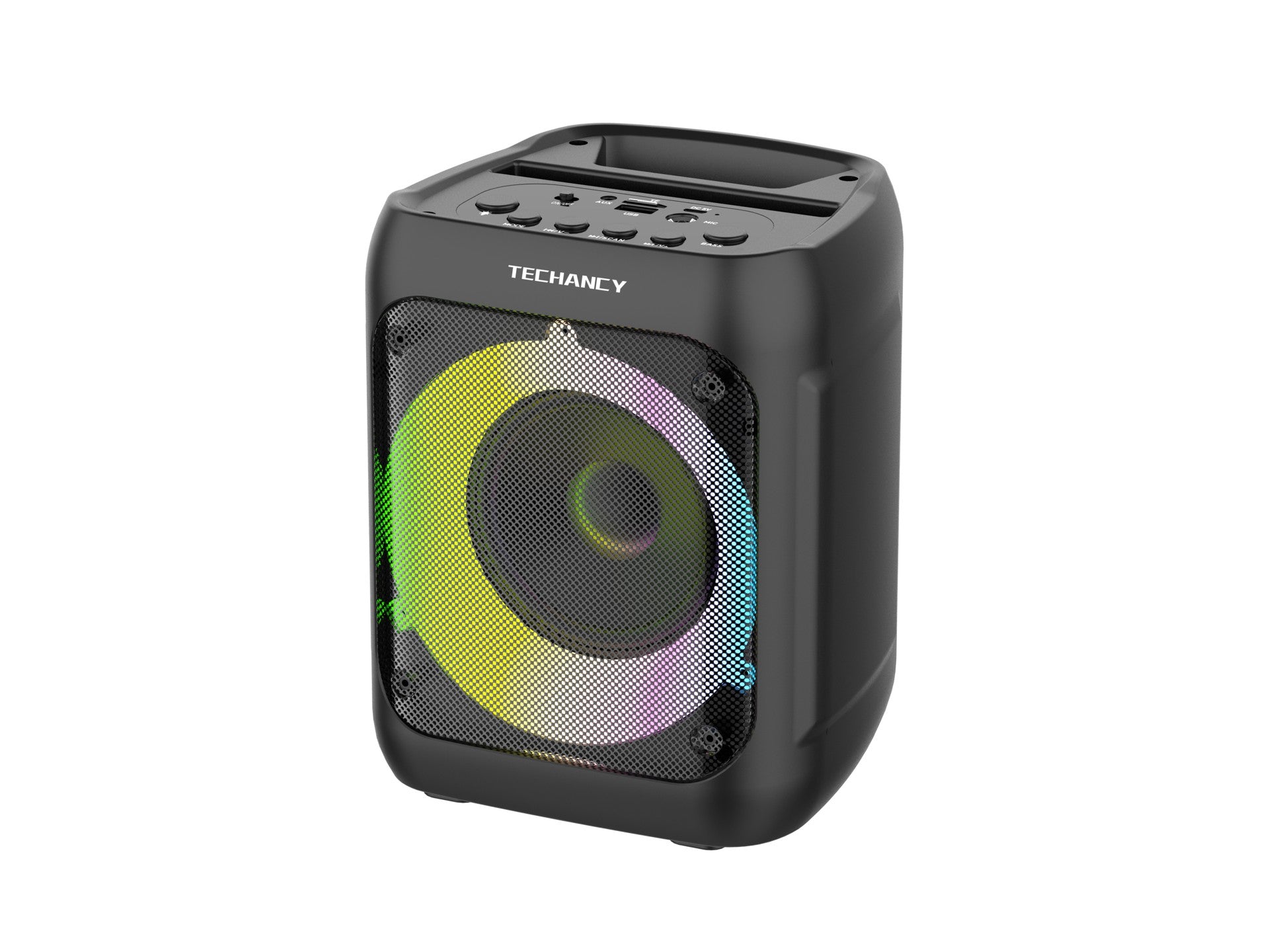 Techancy Altifalante Bluetooth Sem Fios TH2635, 5 W/4 Polegadas, Som Estéreo Tws, Ritmo De Luz Led, Entrada De Microfone