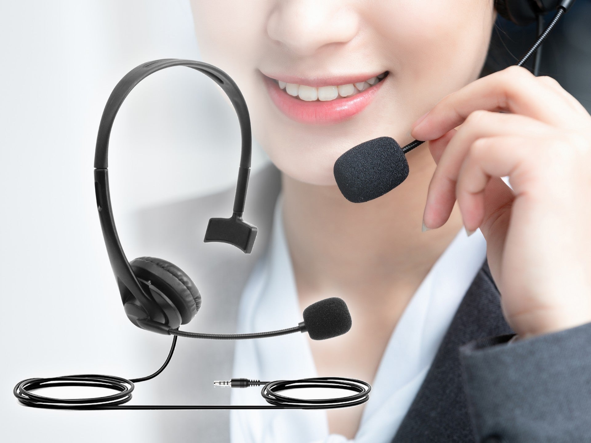 Techancy TH5232 Wired 3.5mm One-Handed Headset with Noise-Cancelling Microphone for Call Centers, Offices, Meetings, and Gaming. Compatible with PC, Mobile Phones, and Consoles.