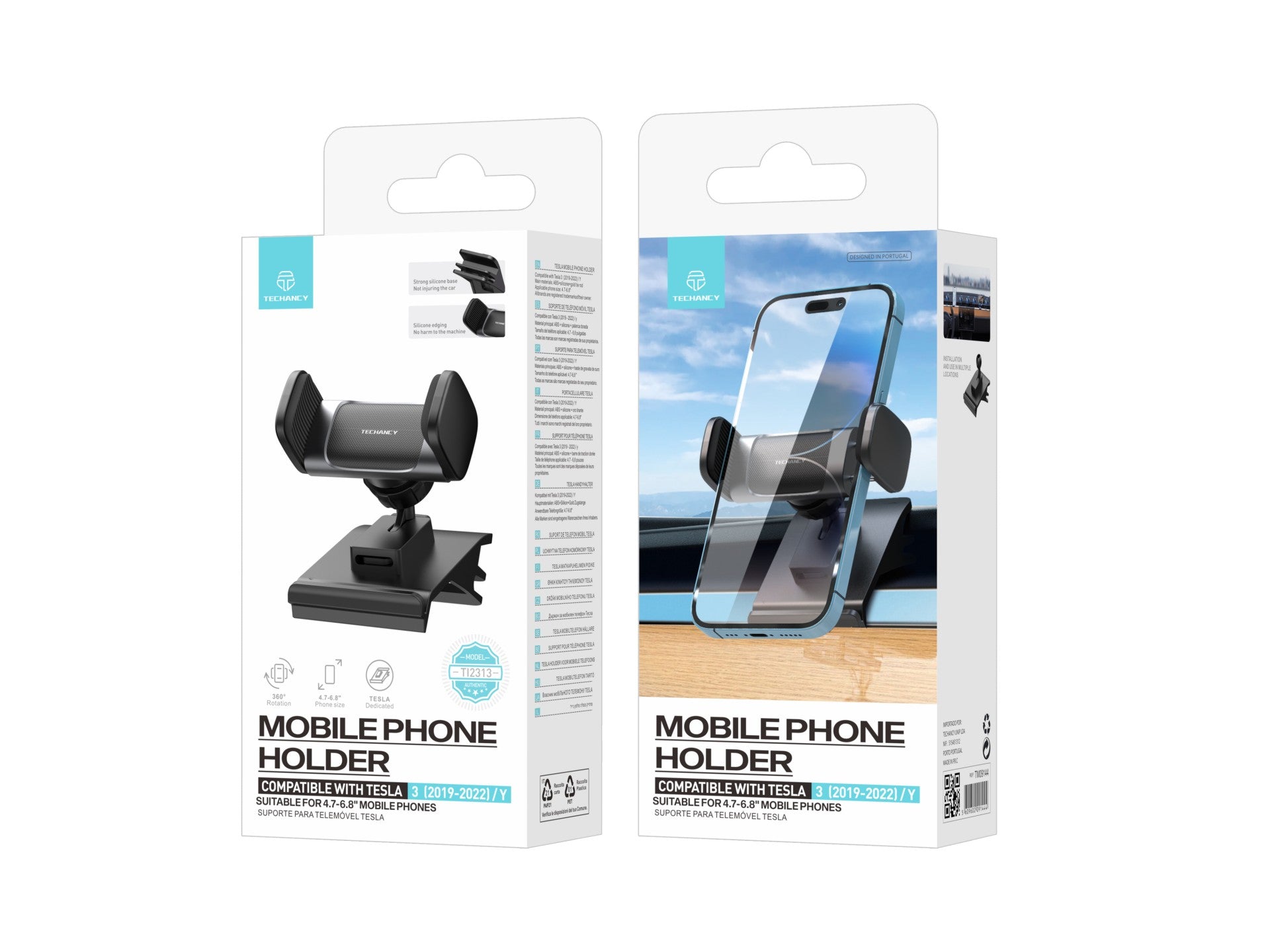 Techancy Car Cell Phone Holder Ti2313 Black, 4.7-6.8 Inches, Compatible with Tesla Model 3/Y (2019-2022)